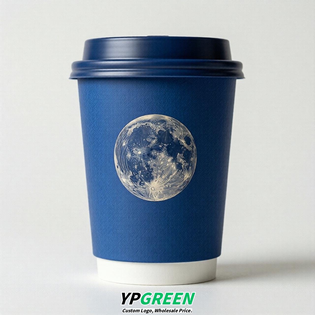 Royal Blue Moon Paper Cups with Lids 8-24oz