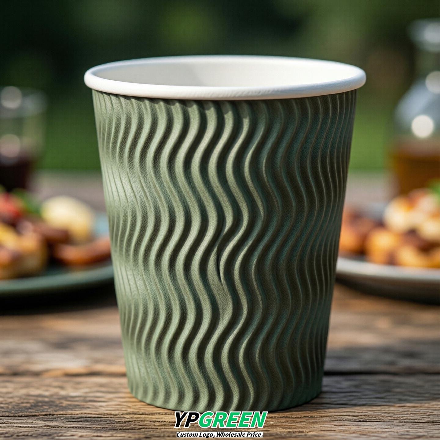 Sage Green Embossed Paper Cups 10oz/12oz/16oz/20oz/22oz