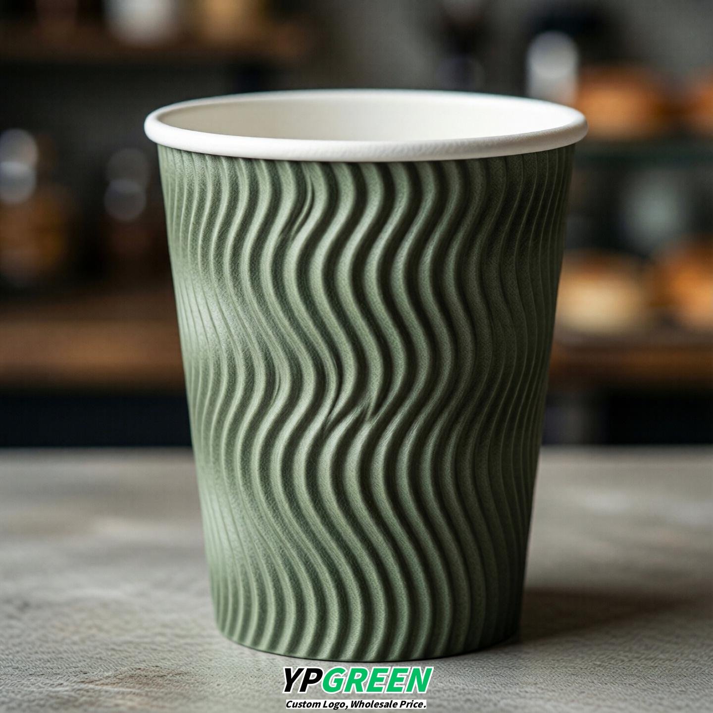 Sage Green Embossed Paper Cups 10oz/12oz/16oz/20oz/22oz