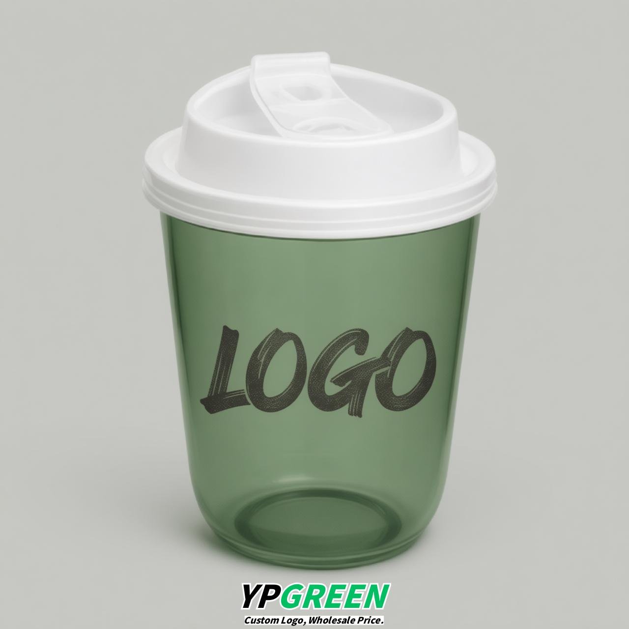 Sage Green U Shape Cups with Lid - Custom Logo PP & PET Plastic Disposable