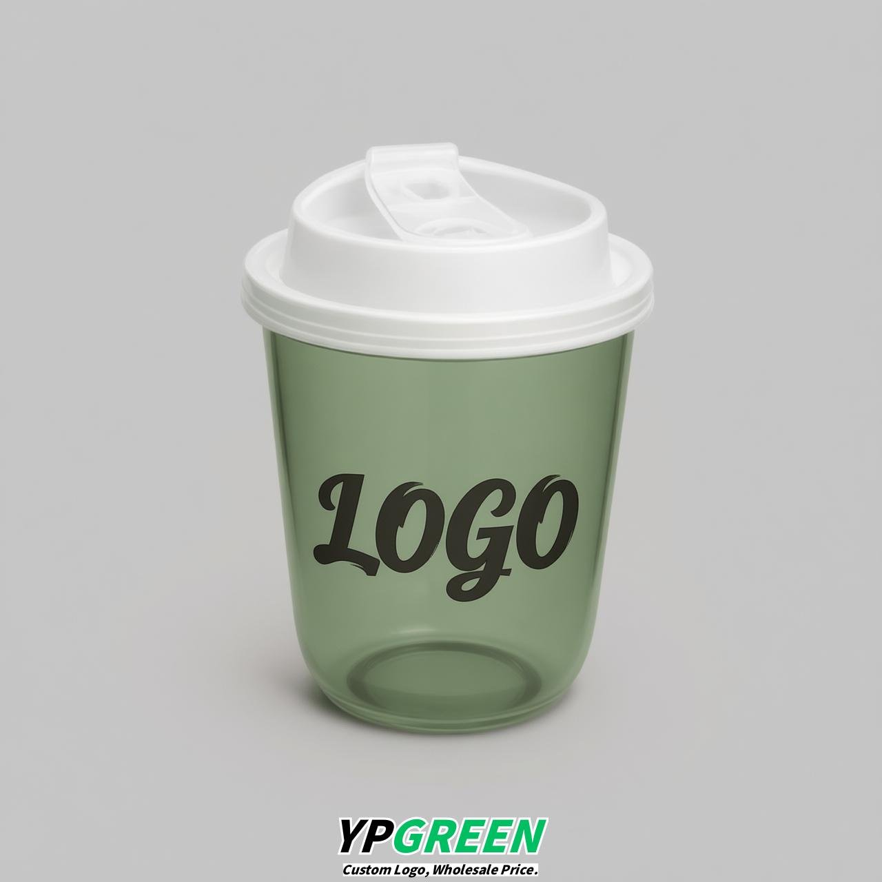 Sage Green U Shape Cups with Lid - Custom Logo PP & PET Plastic Disposable