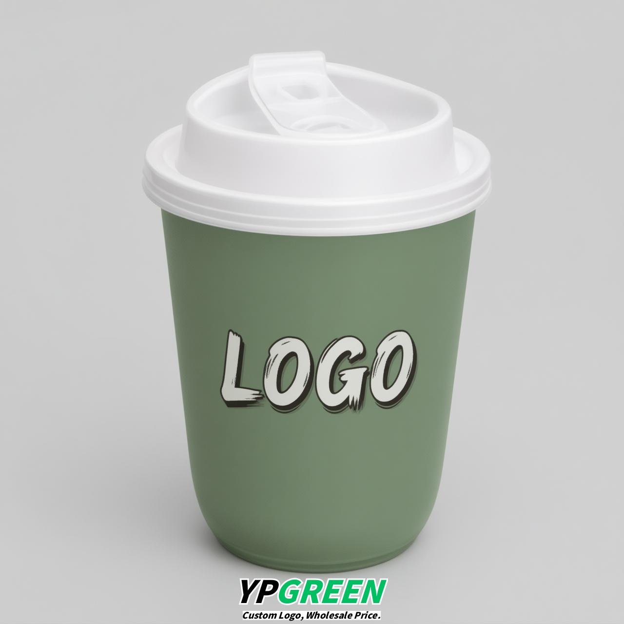 Sage Green U Shape Cups with Lid - Custom Logo PP & PET Plastic Disposable