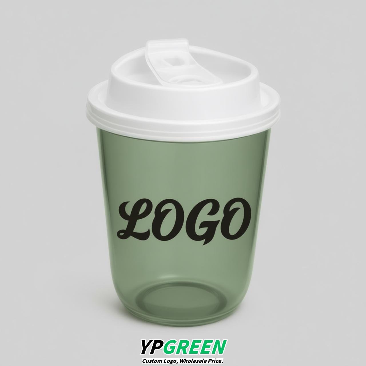 Sage Green U Shape Cups with Lid - Custom Logo PP & PET Plastic Disposable