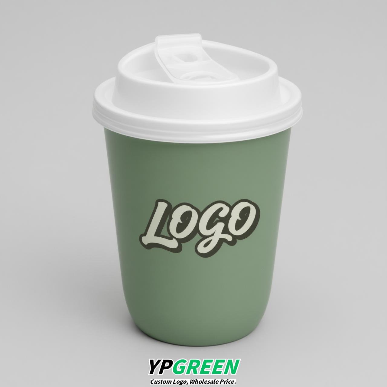 Sage Green U Shape Cups with Lid - Custom Logo PP & PET Plastic Disposable