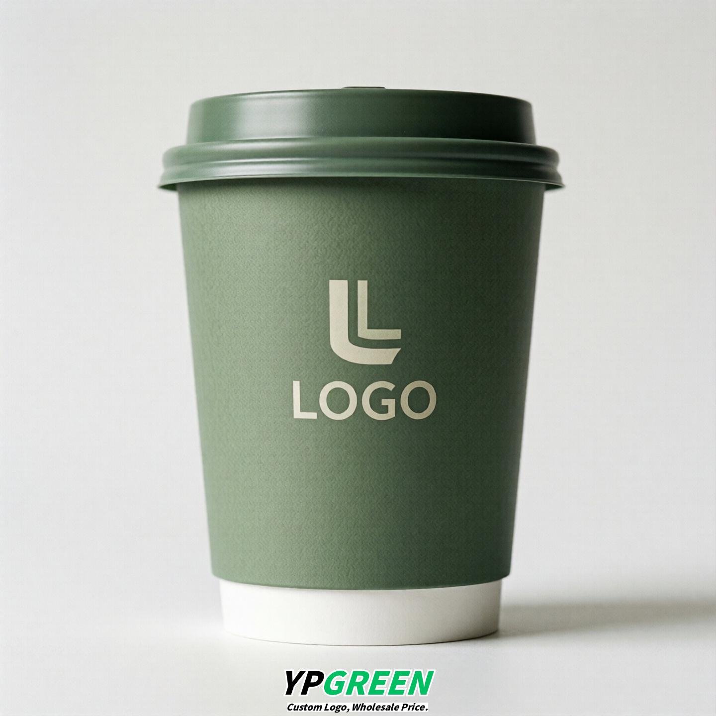 Sage Green Custom Logo Paper Cups: 8-24oz & Double Wall