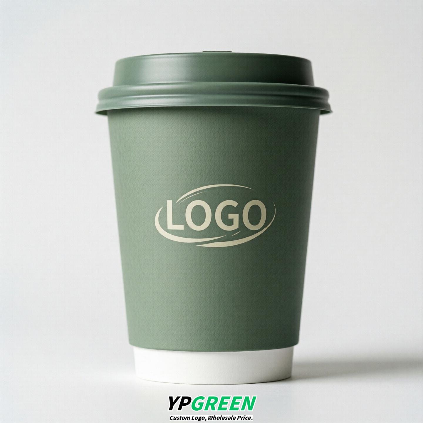 Sage Green Custom Logo Paper Cups: 8-24oz & Double Wall