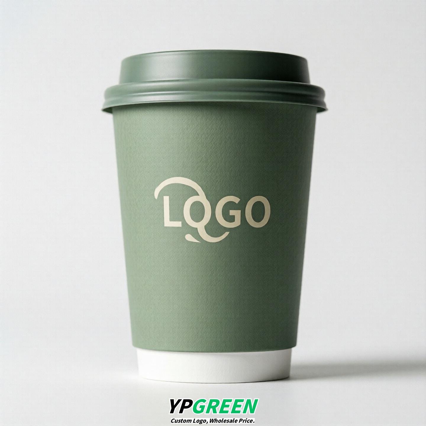 Sage Green Custom Logo Paper Cups: 8-24oz & Double Wall