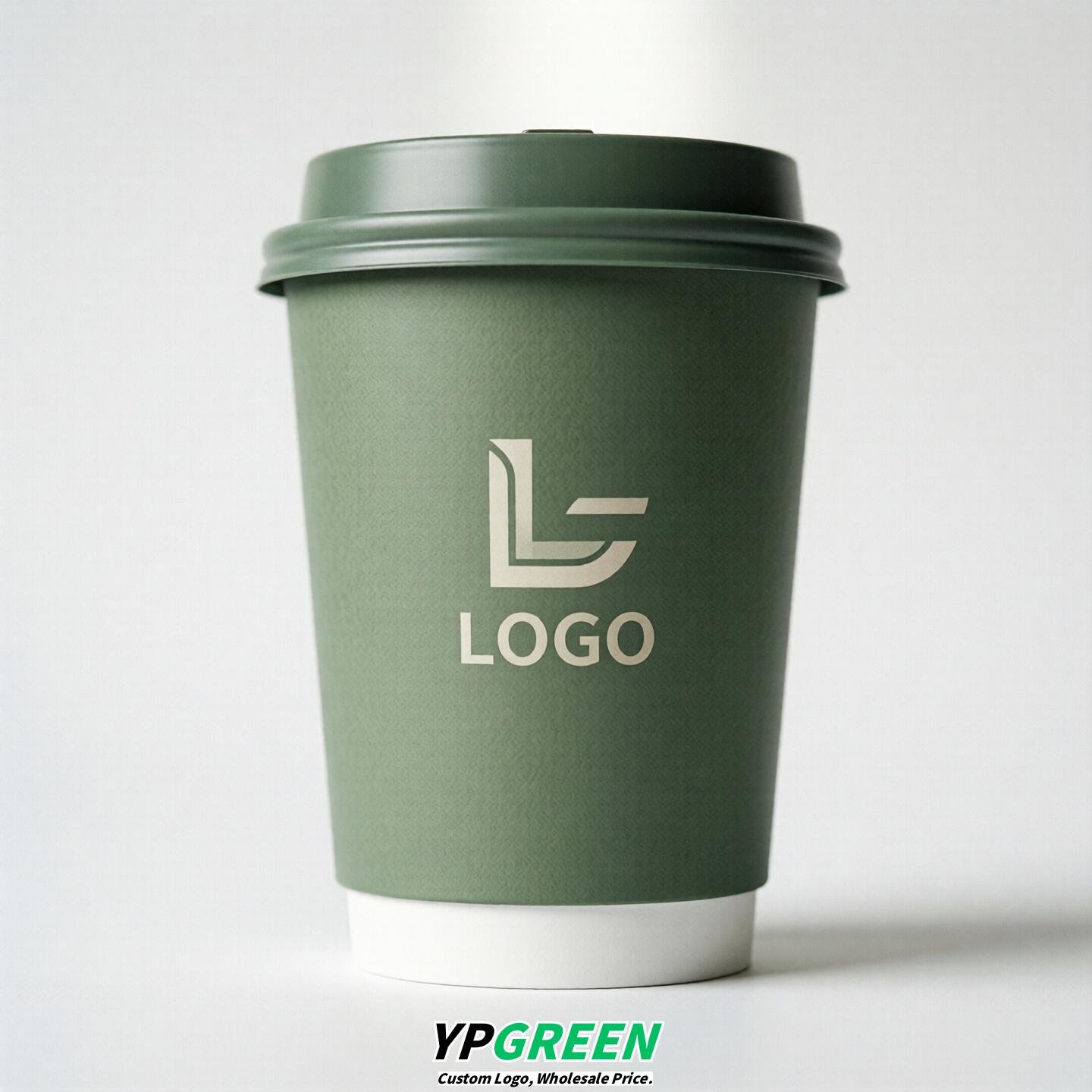 Sage Green Custom Logo Paper Cups: 8-24oz & Double Wall