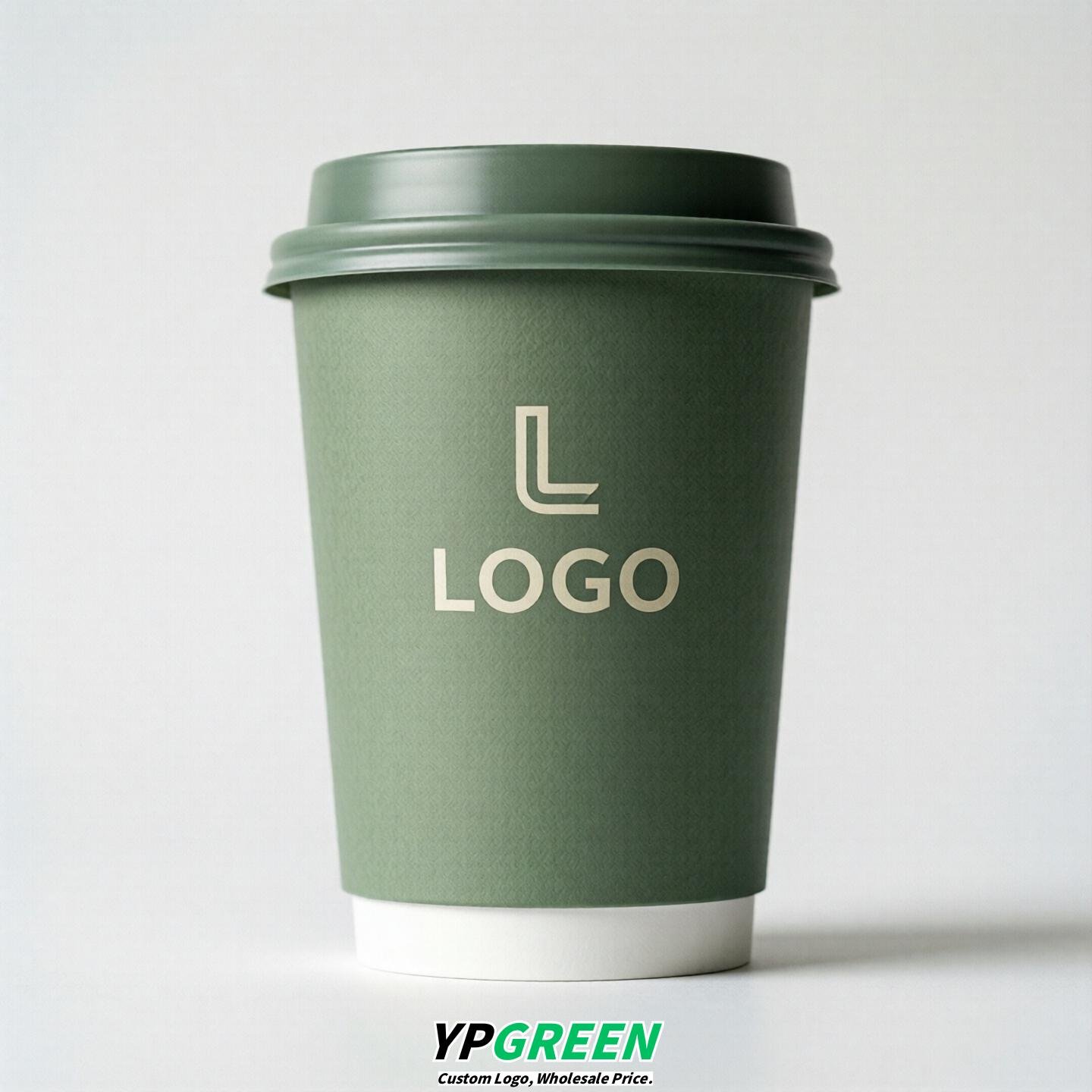 Sage Green Custom Logo Paper Cups: 8-24oz & Double Wall