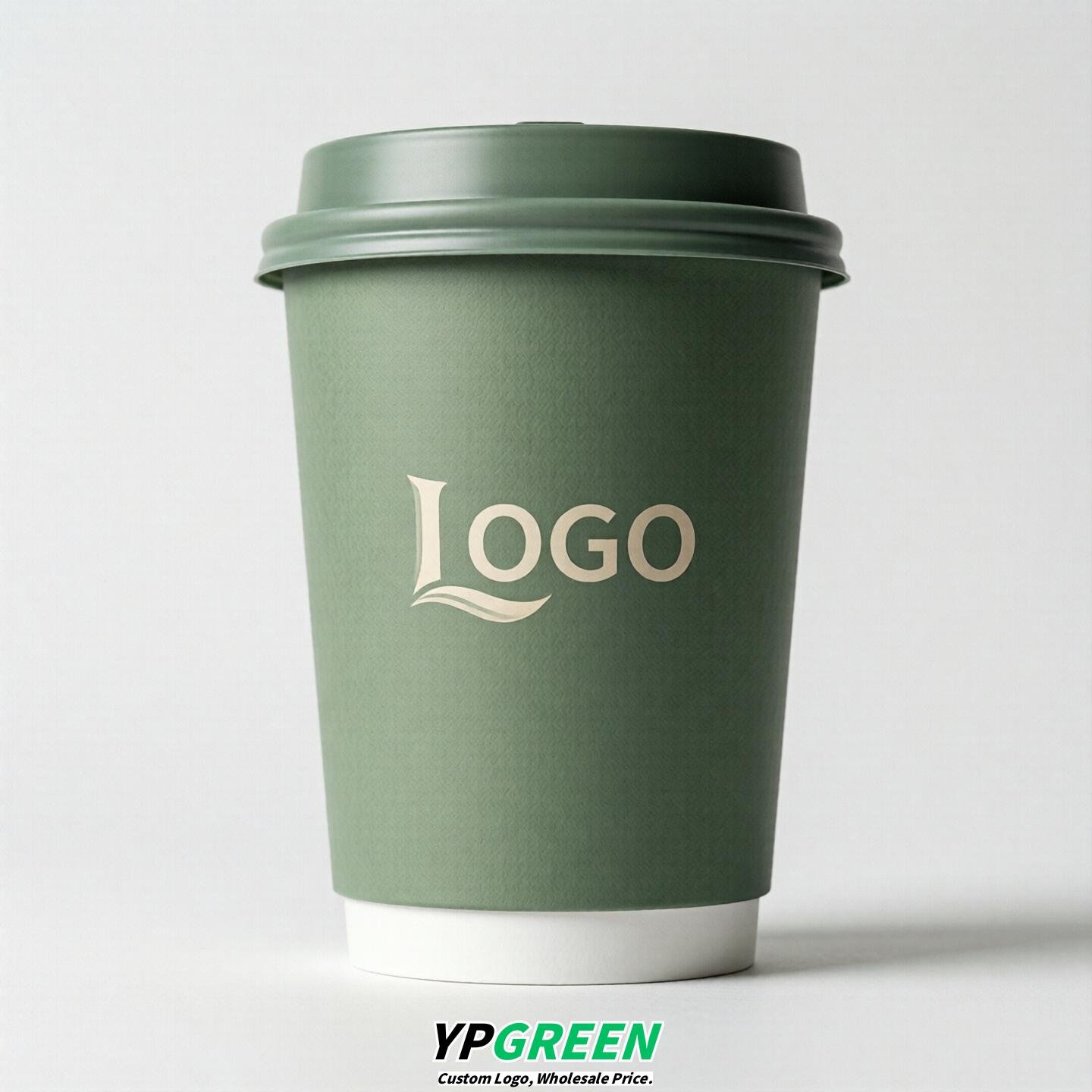 Sage Green Custom Logo Paper Cups: 8-24oz & Double Wall