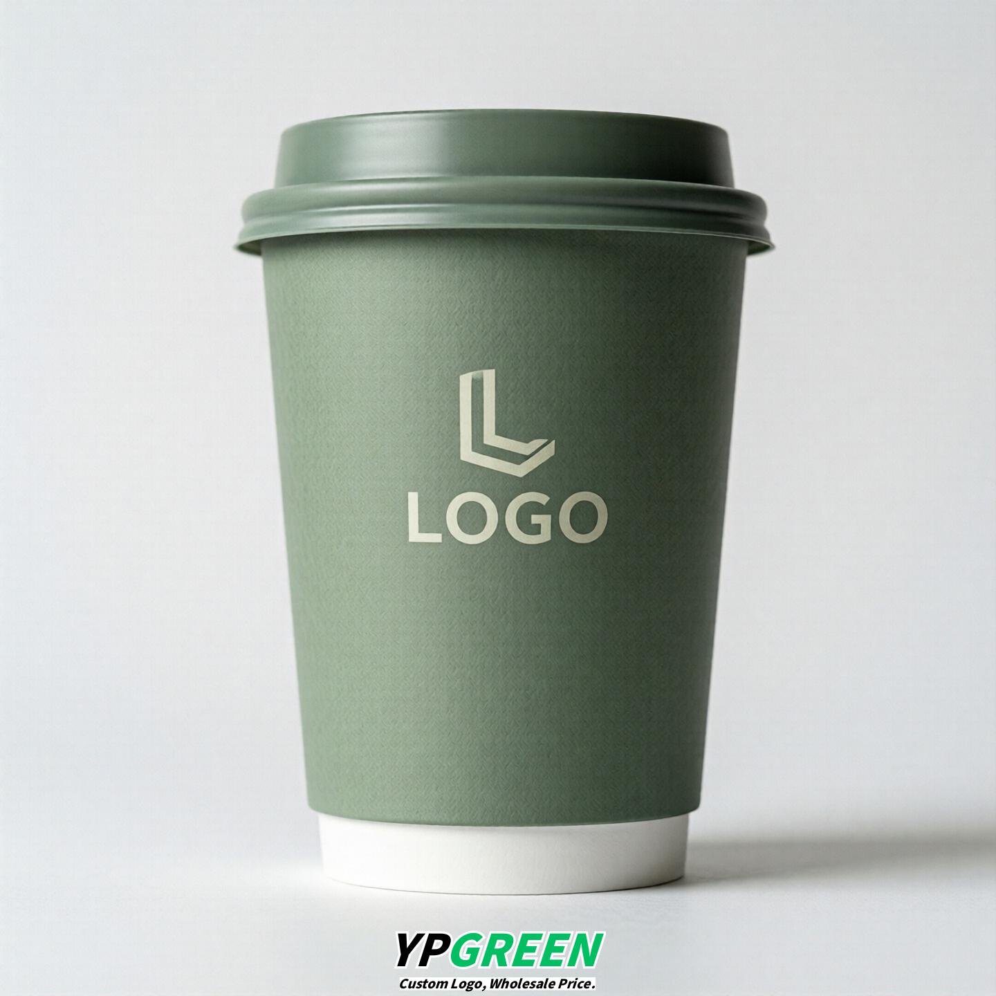 Sage Green Custom Logo Paper Cups: 8-24oz & Double Wall