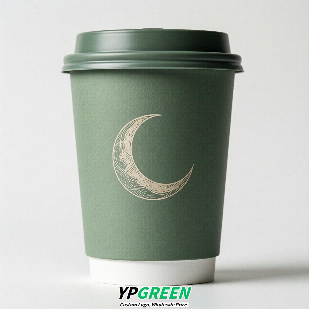 Sage Green Moon Paper Cups with Lids 8-24oz