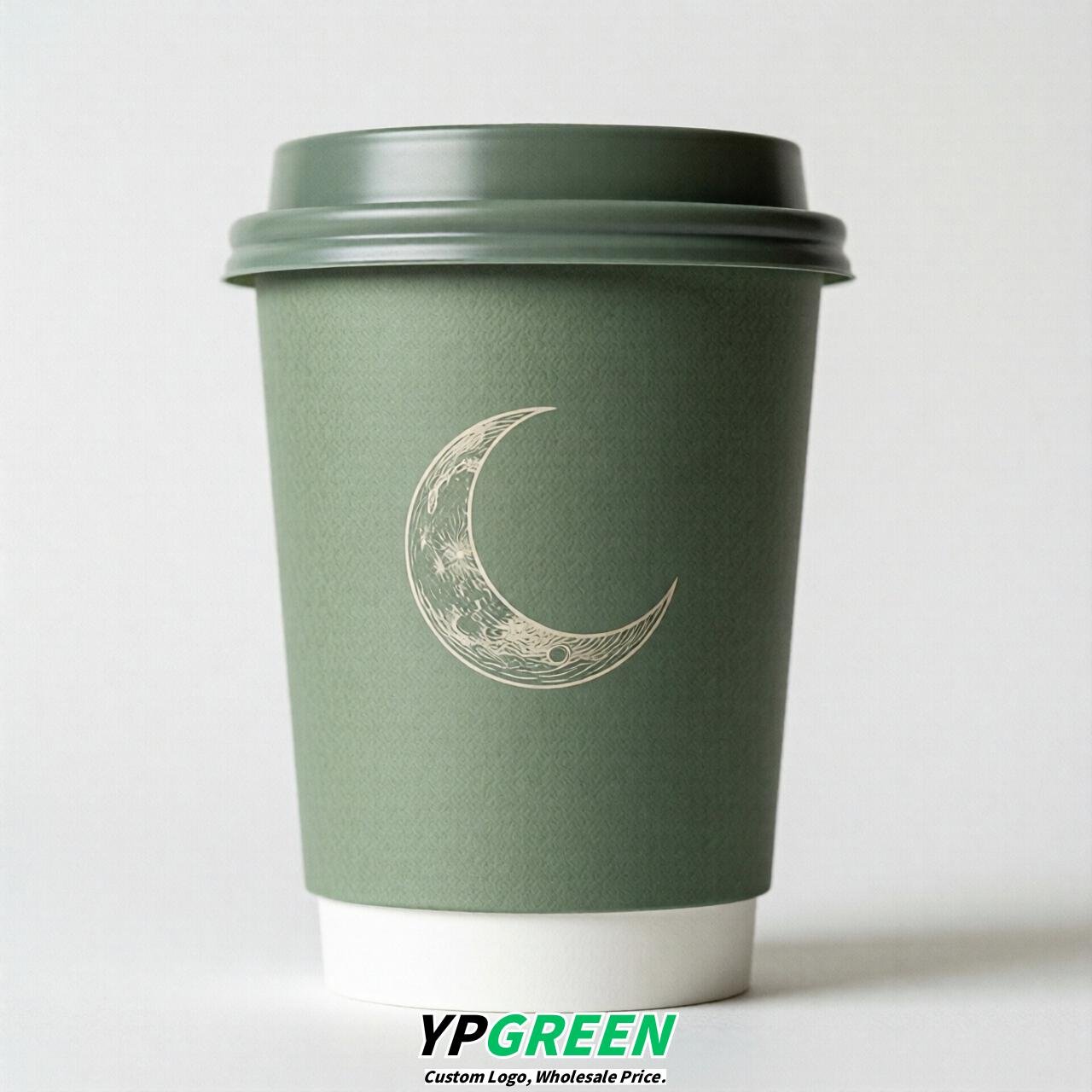 Sage Green Moon Paper Cups with Lids 8-24oz