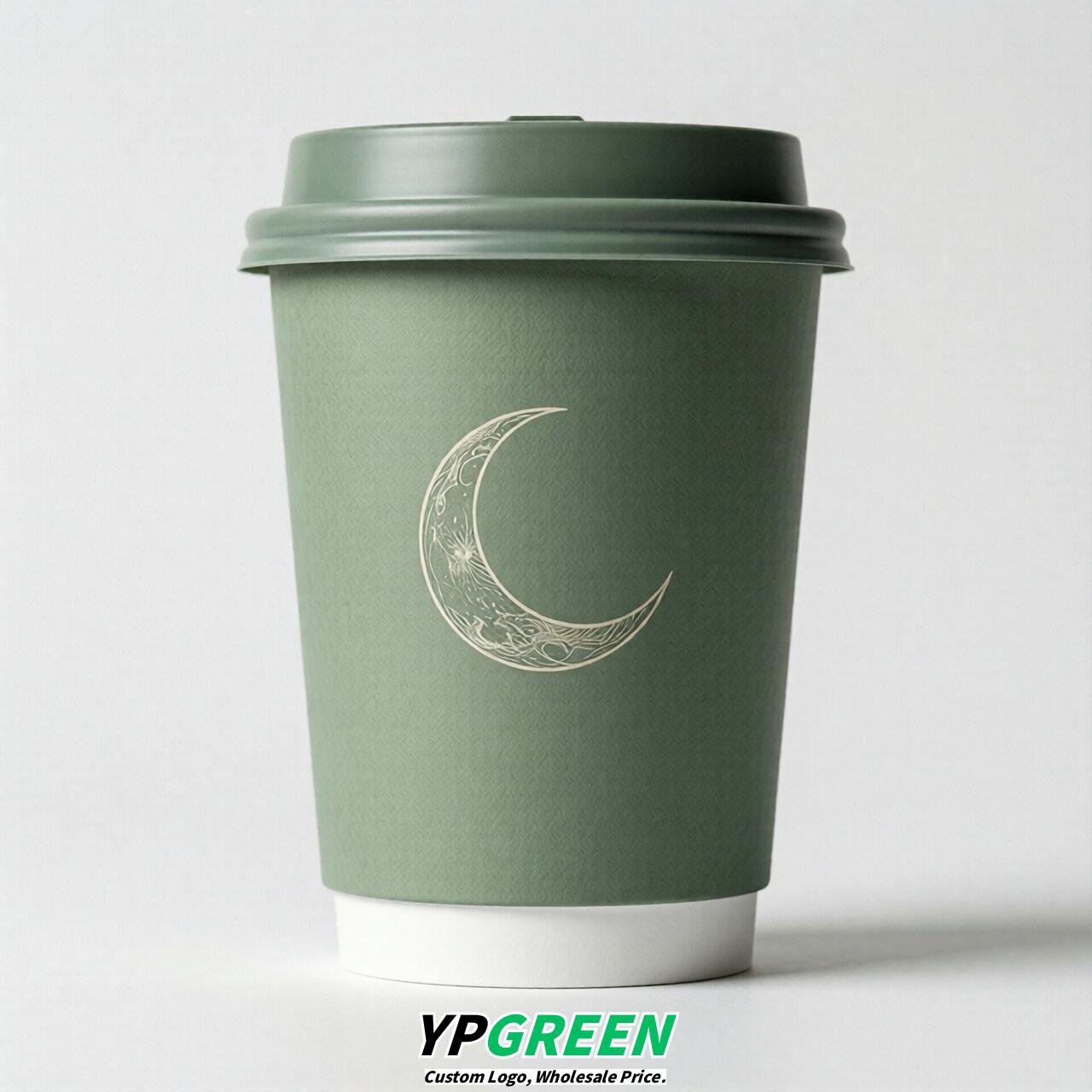 Sage Green Moon Paper Cups with Lids 8-24oz
