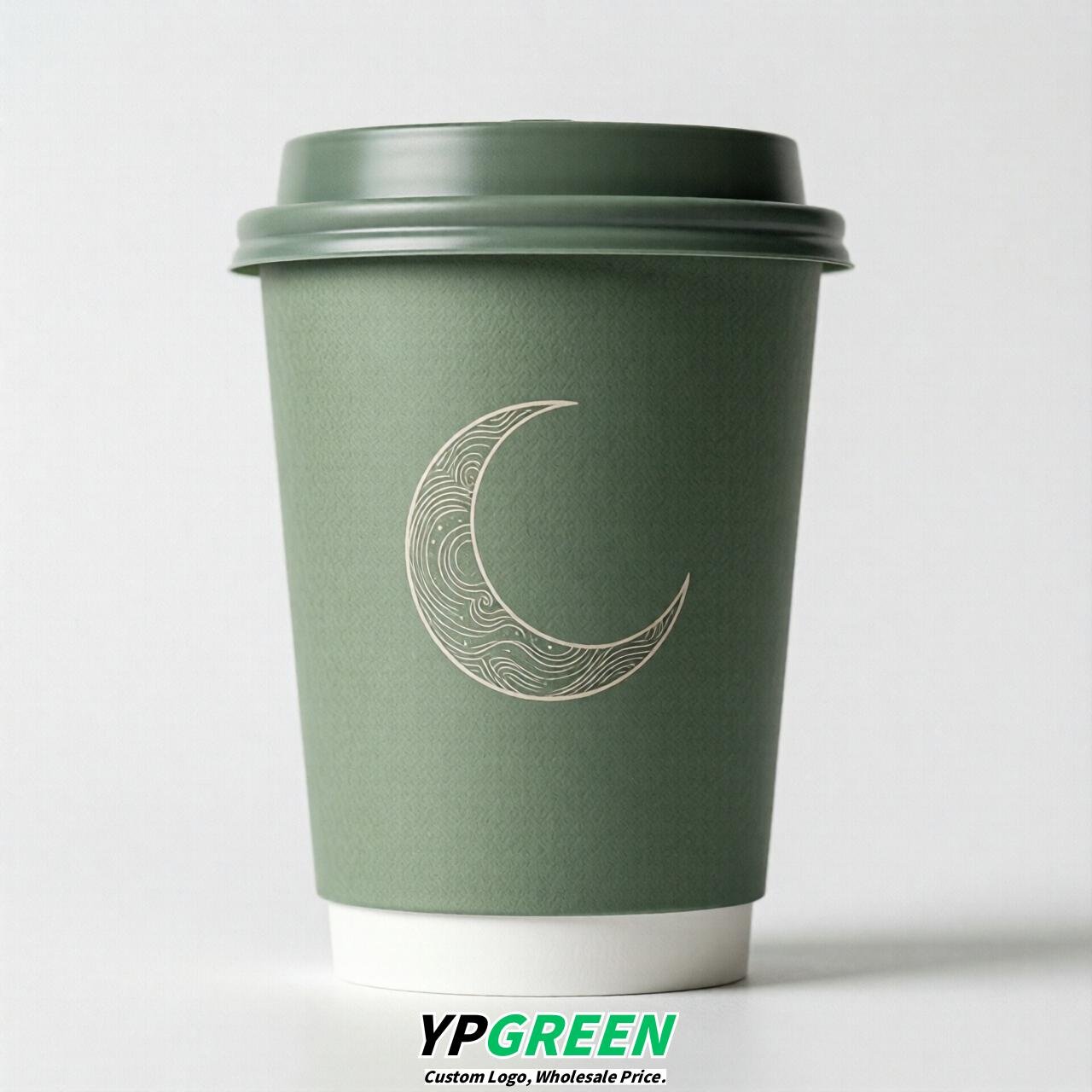 Sage Green Moon Paper Cups with Lids 8-24oz