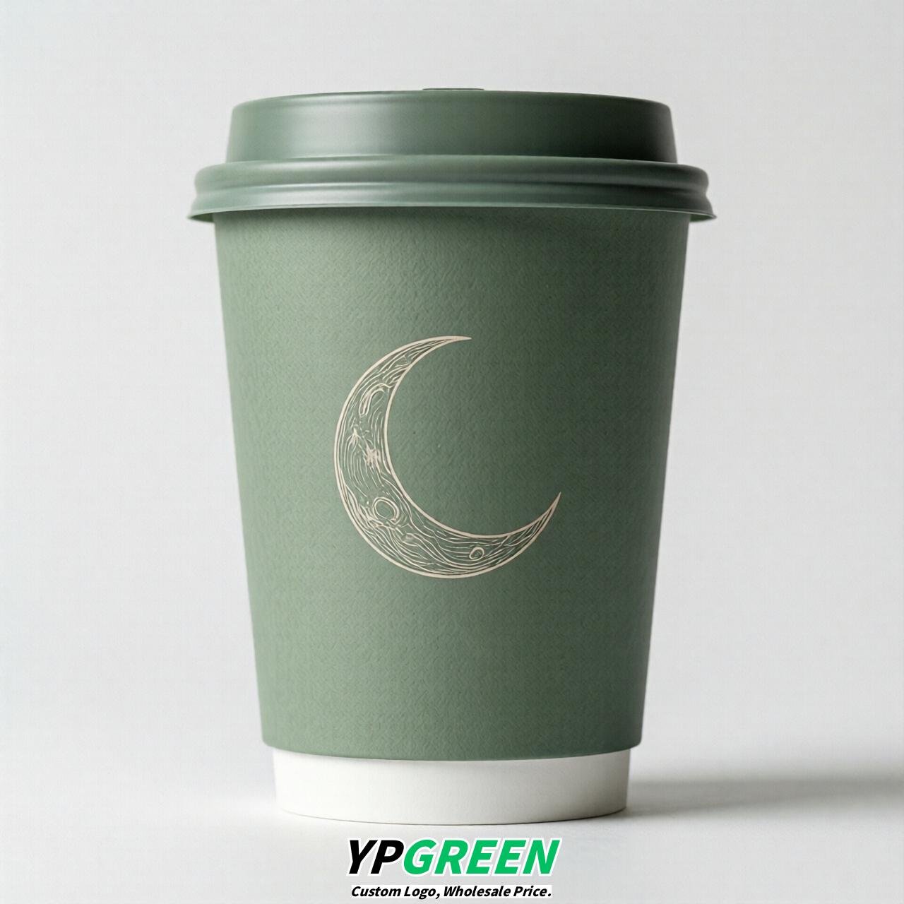 Sage Green Moon Paper Cups with Lids 8-24oz