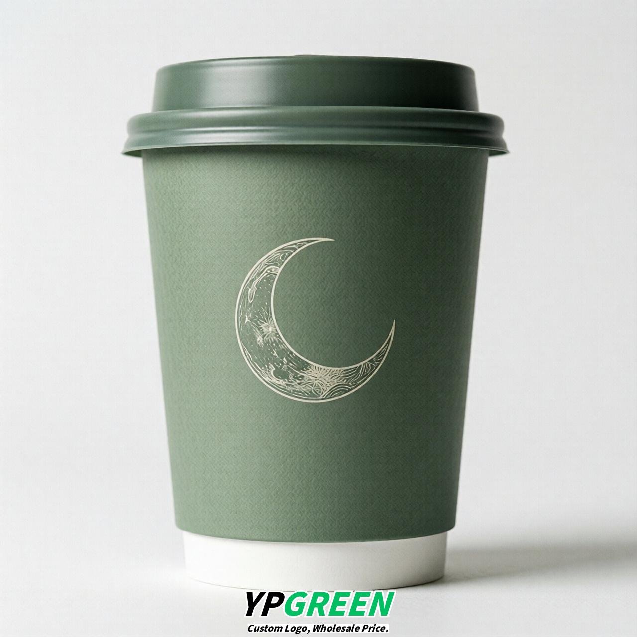 Sage Green Moon Paper Cups with Lids 8-24oz