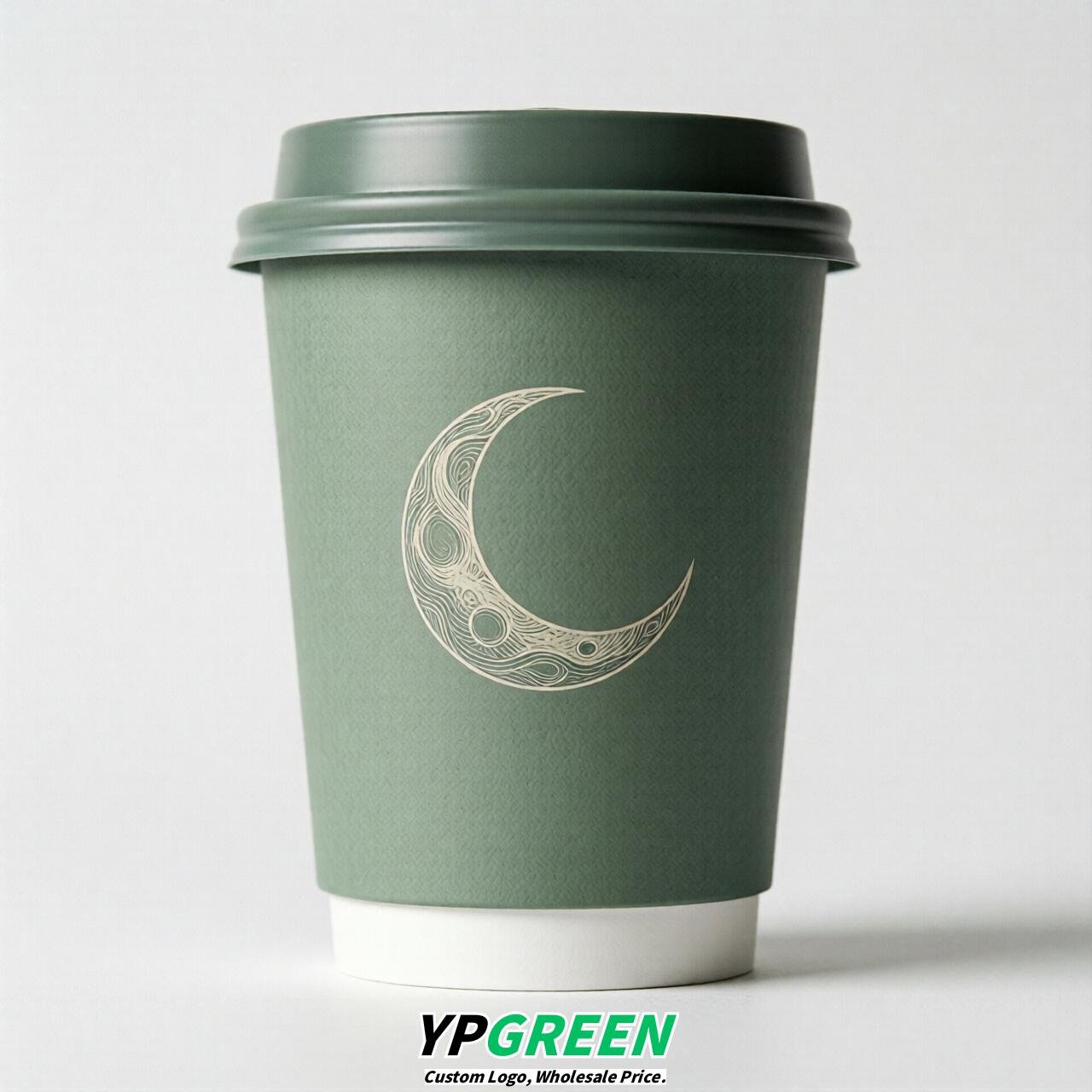 Sage Green Moon Paper Cups with Lids 8-24oz