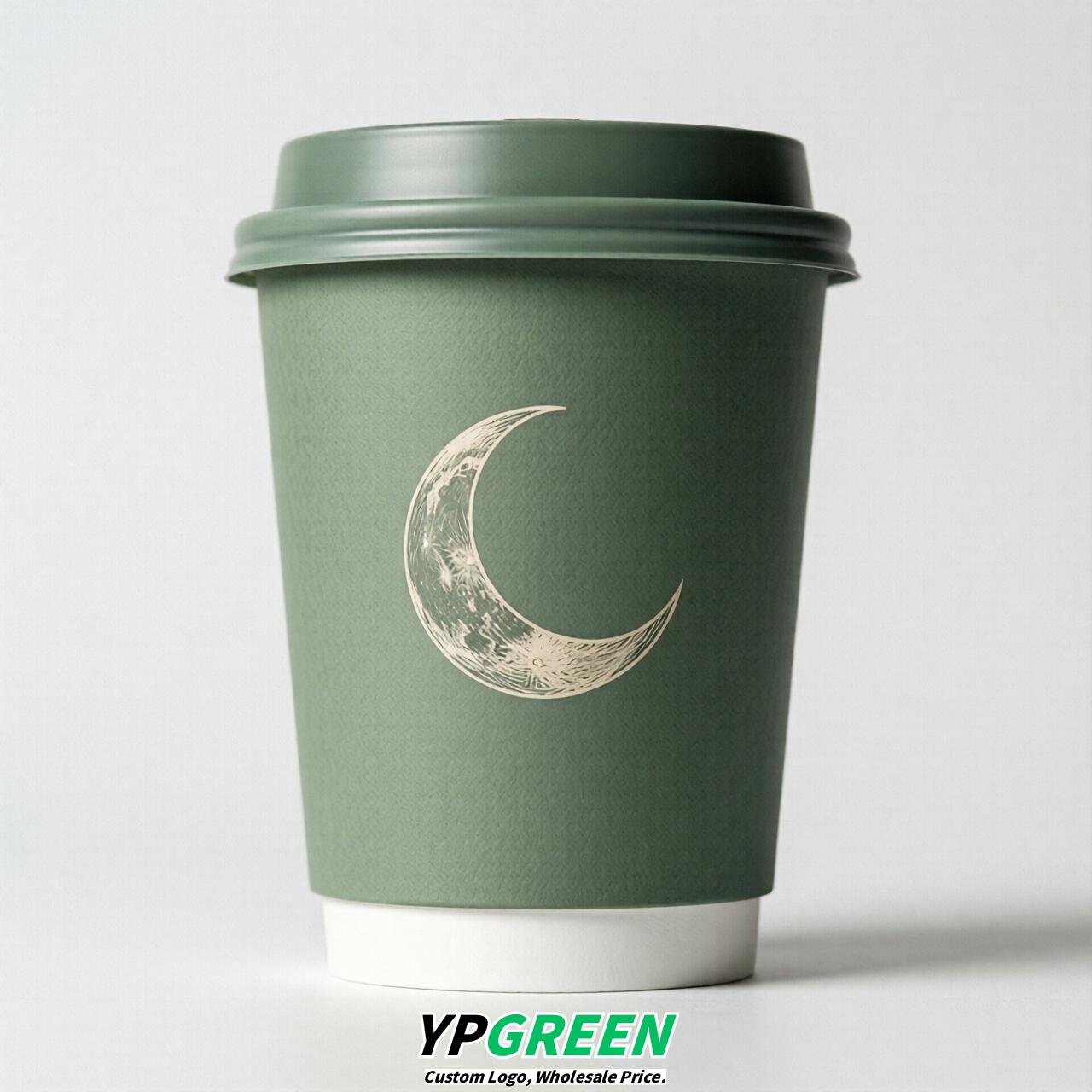 Sage Green Moon Paper Cups with Lids 8-24oz