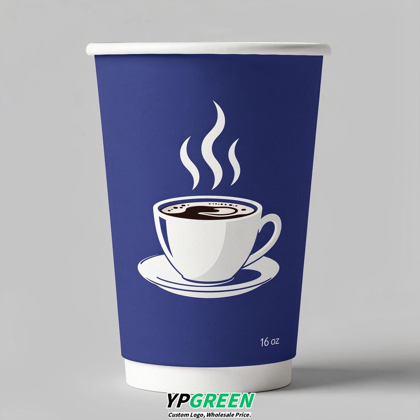 Sapphire Hot Coffee Icon Paper Cups - Disposable Steaming Coffee Design