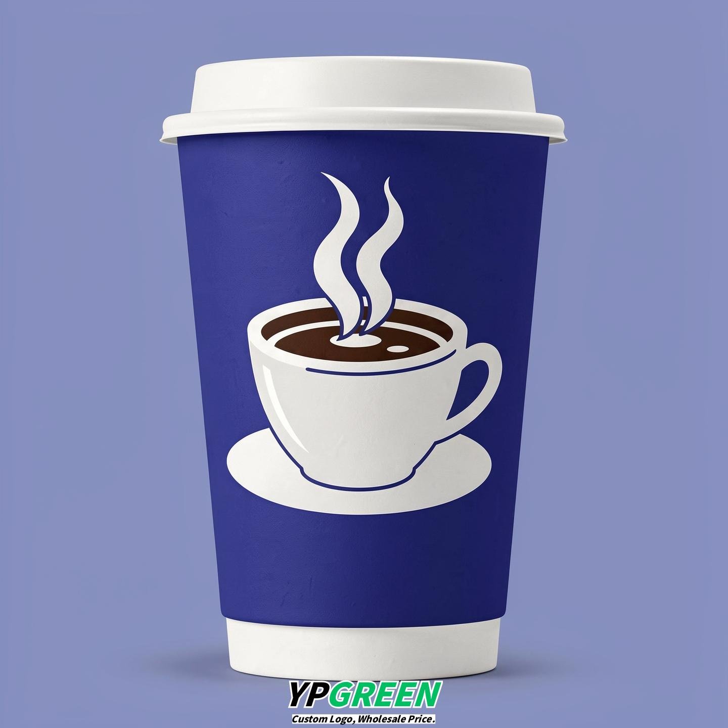 Sapphire Hot Coffee Icon Paper Cups - Disposable Steaming Coffee Design