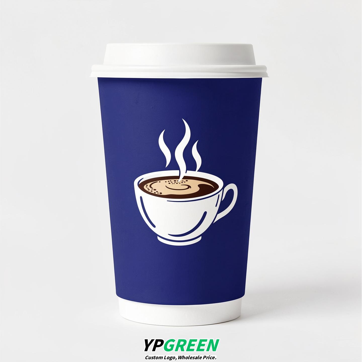 Sapphire Hot Coffee Icon Paper Cups - Disposable Steaming Coffee Design
