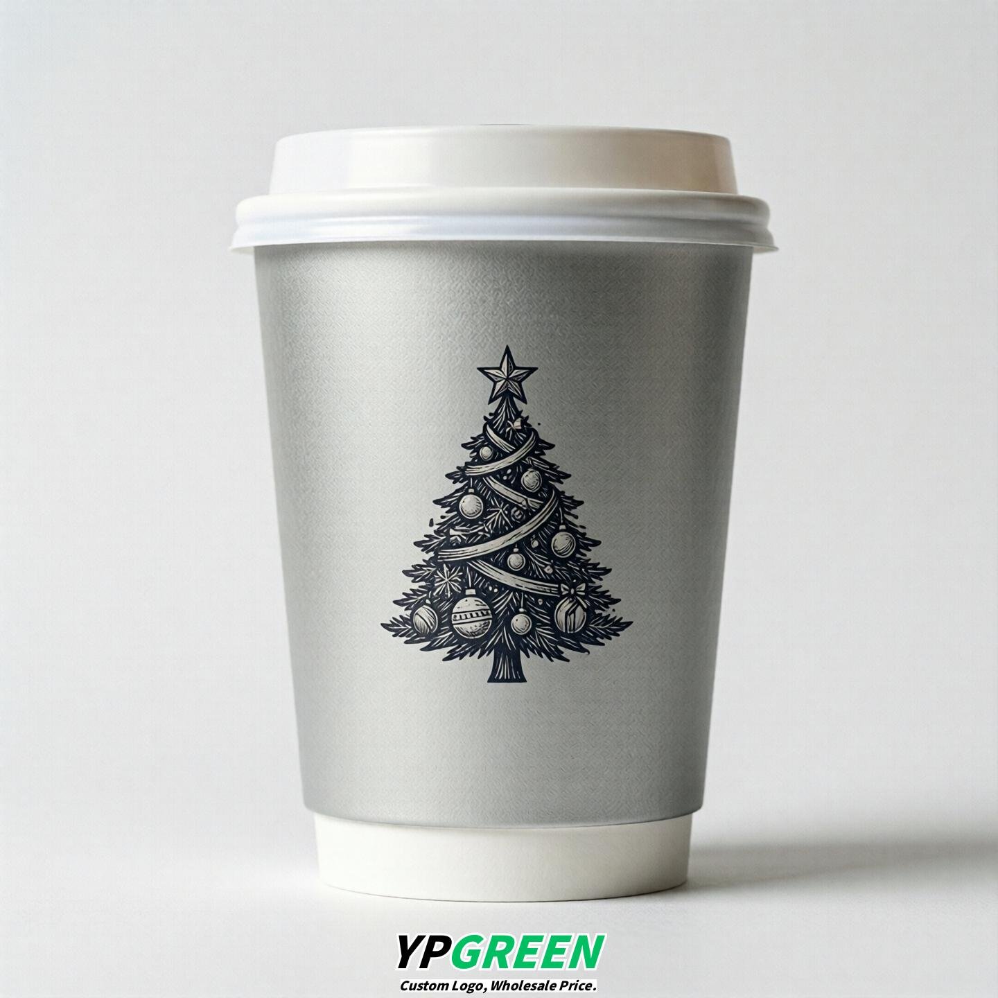 Silver Paper Cups with Christmas Design 8-24oz