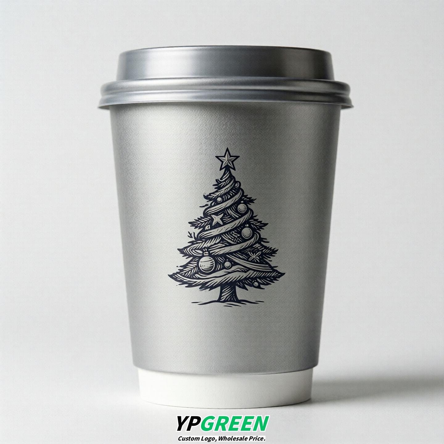 Silver Paper Cups with Christmas Design 8-24oz