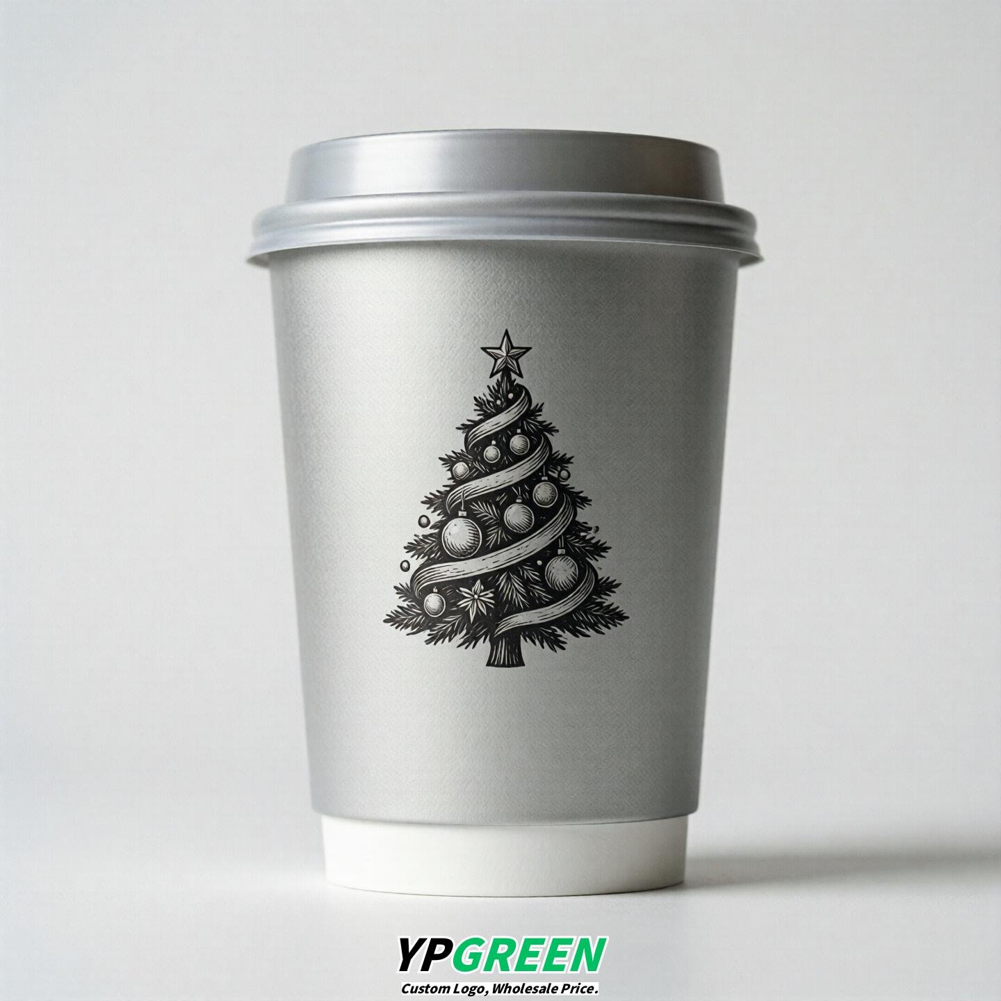 Silver Paper Cups with Christmas Design 8-24oz