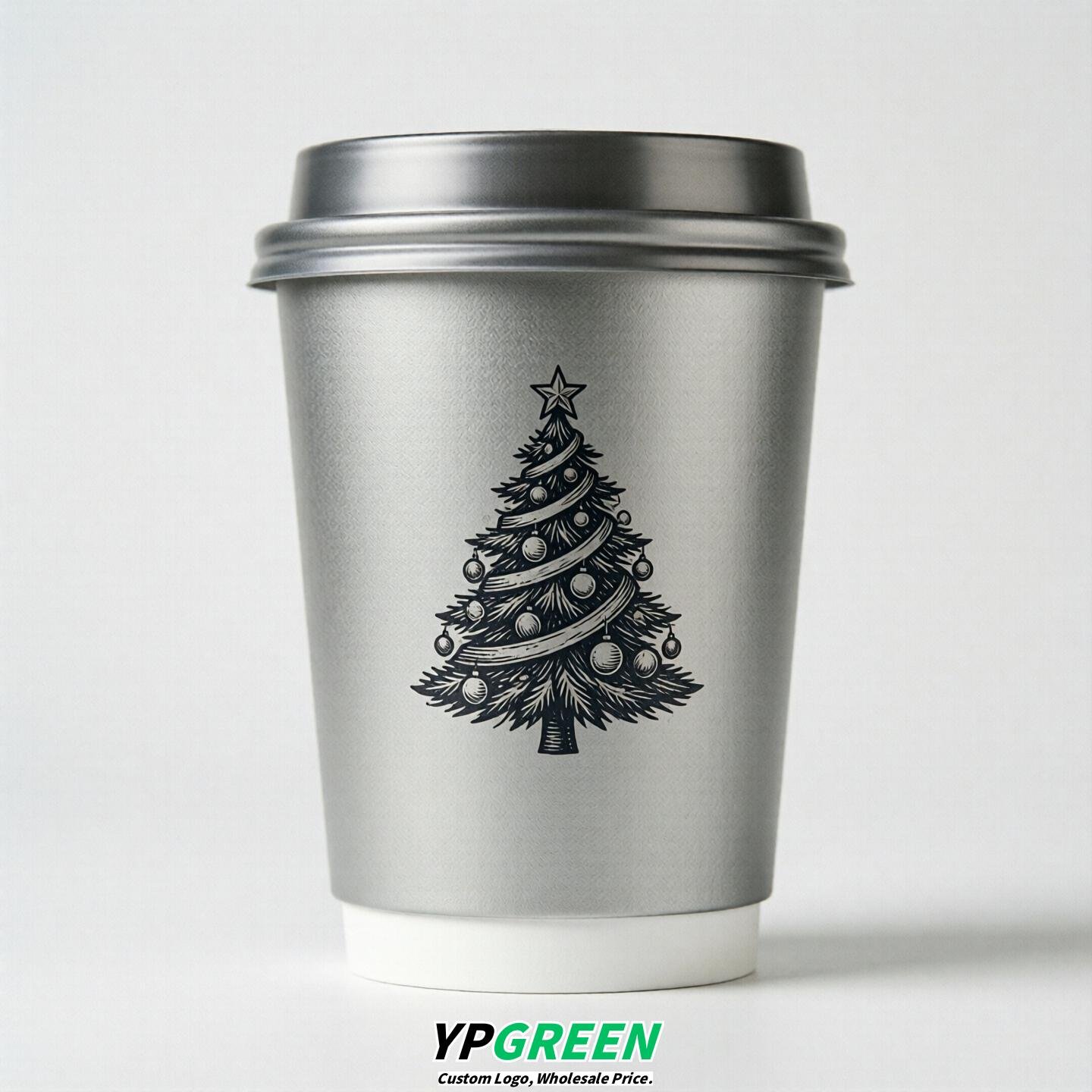 Silver Paper Cups with Christmas Design 8-24oz