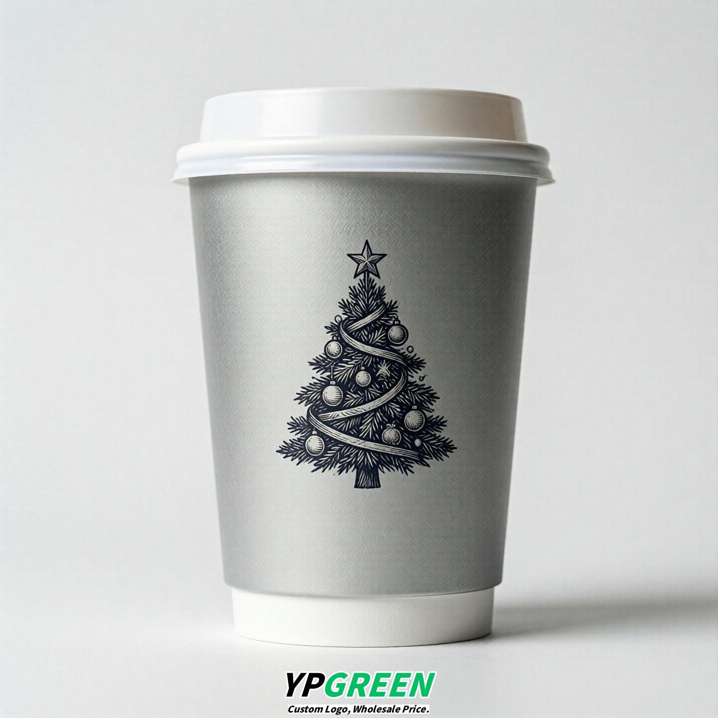 Silver Paper Cups with Christmas Design 8-24oz
