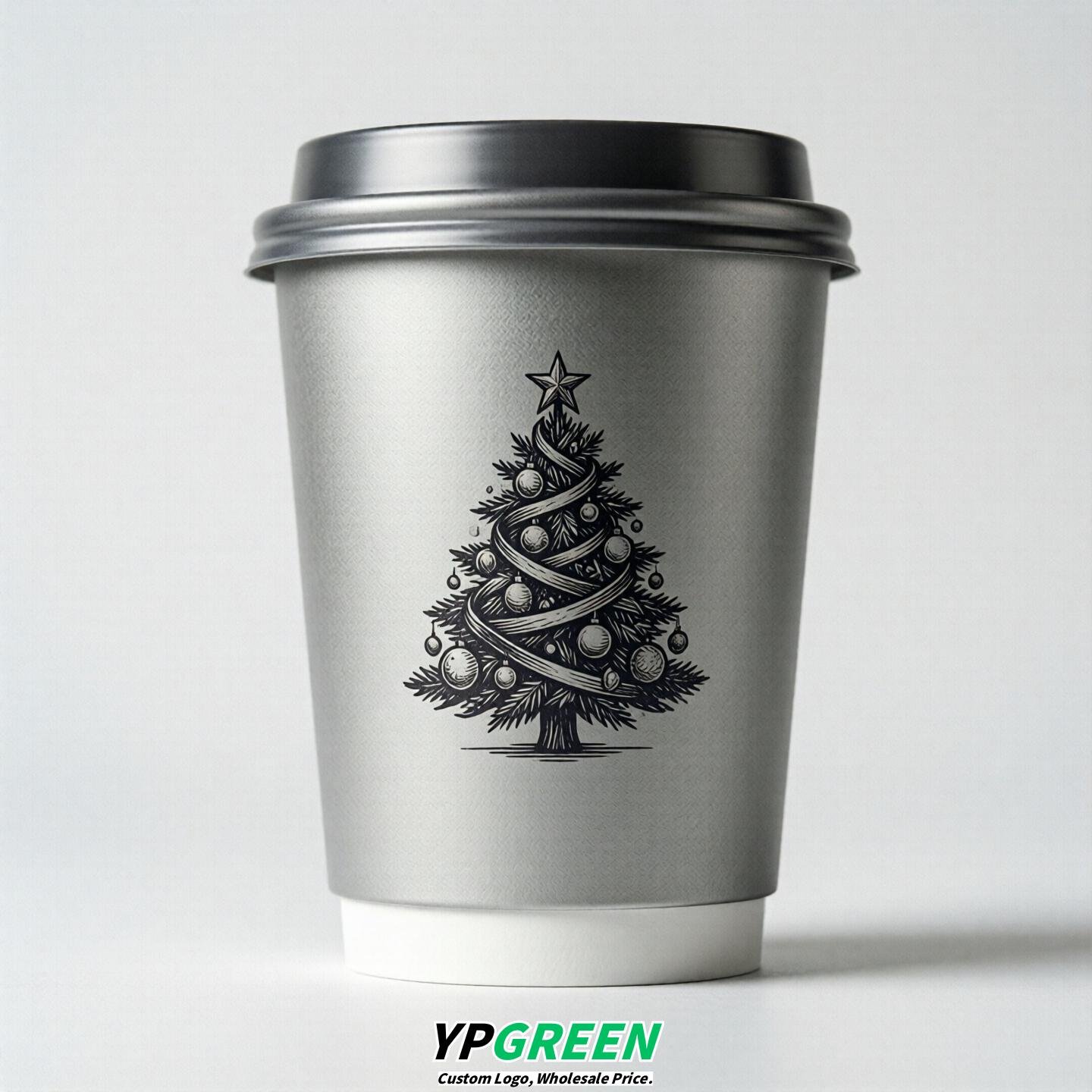 Silver Paper Cups with Christmas Design 8-24oz
