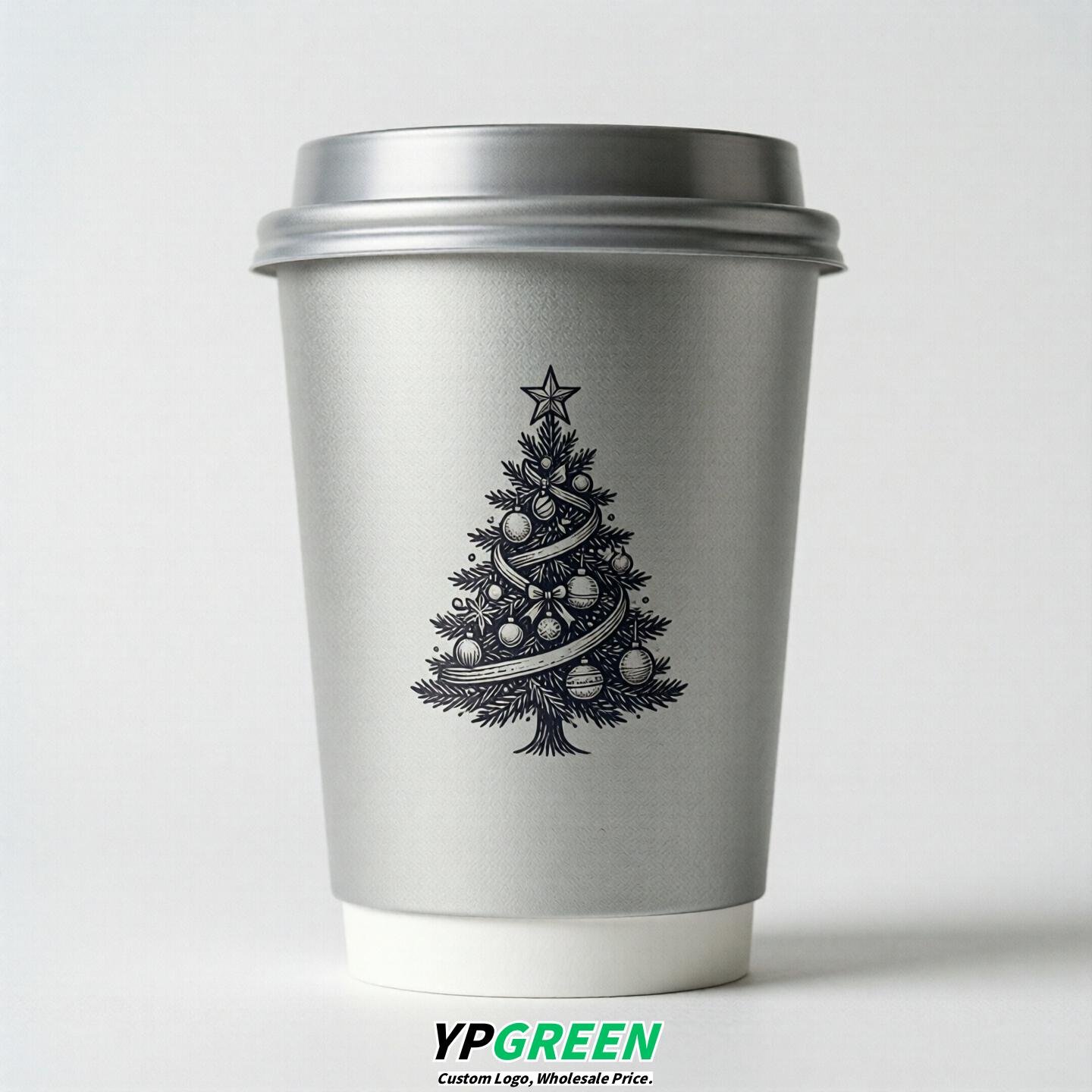 Silver Paper Cups with Christmas Design 8-24oz