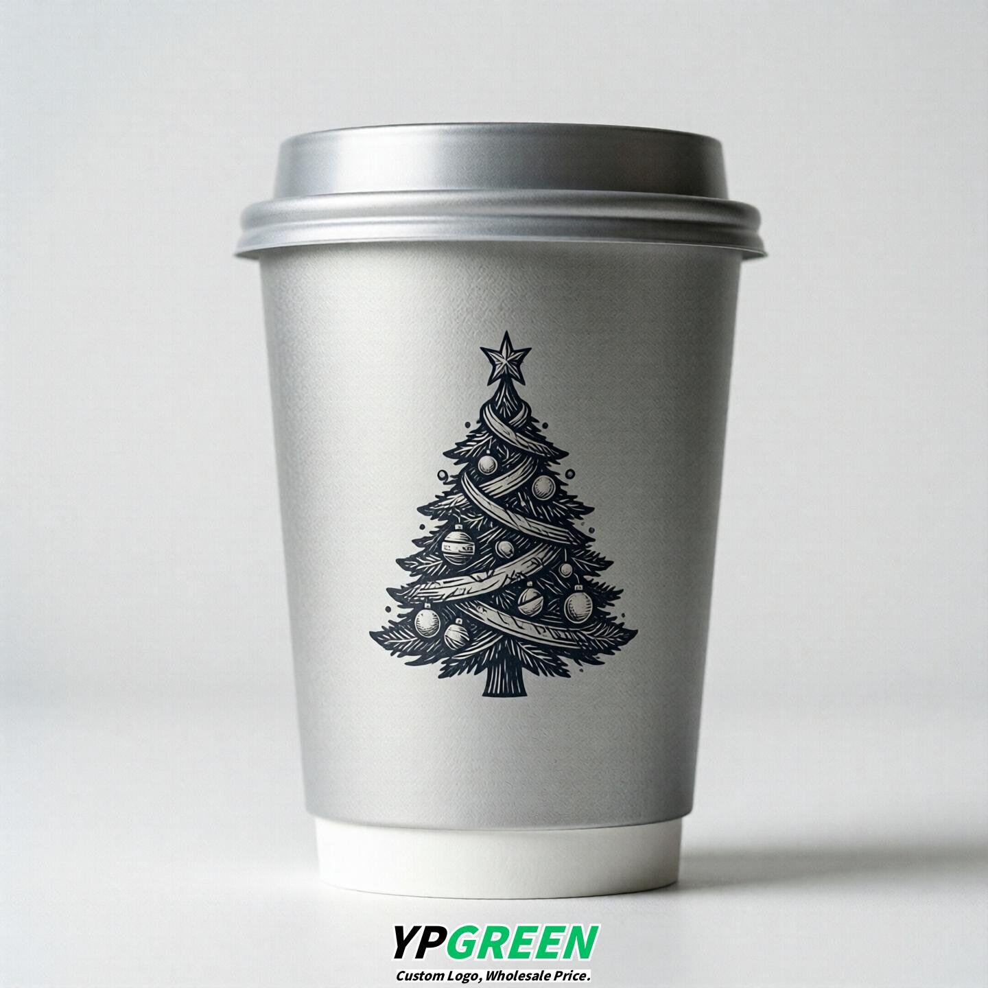 Silver Paper Cups with Christmas Design 8-24oz