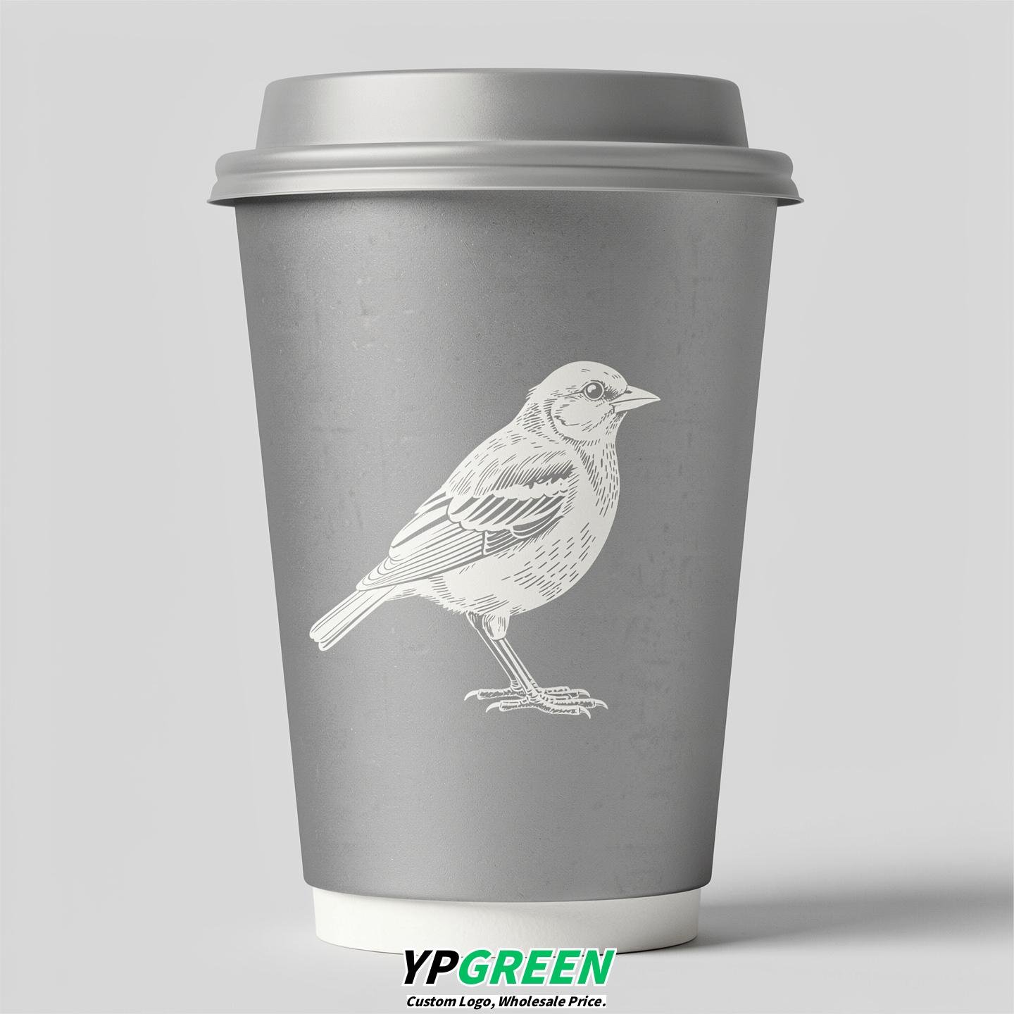 Silver Paper Cups with Bird Logo & Lids 8-24oz
