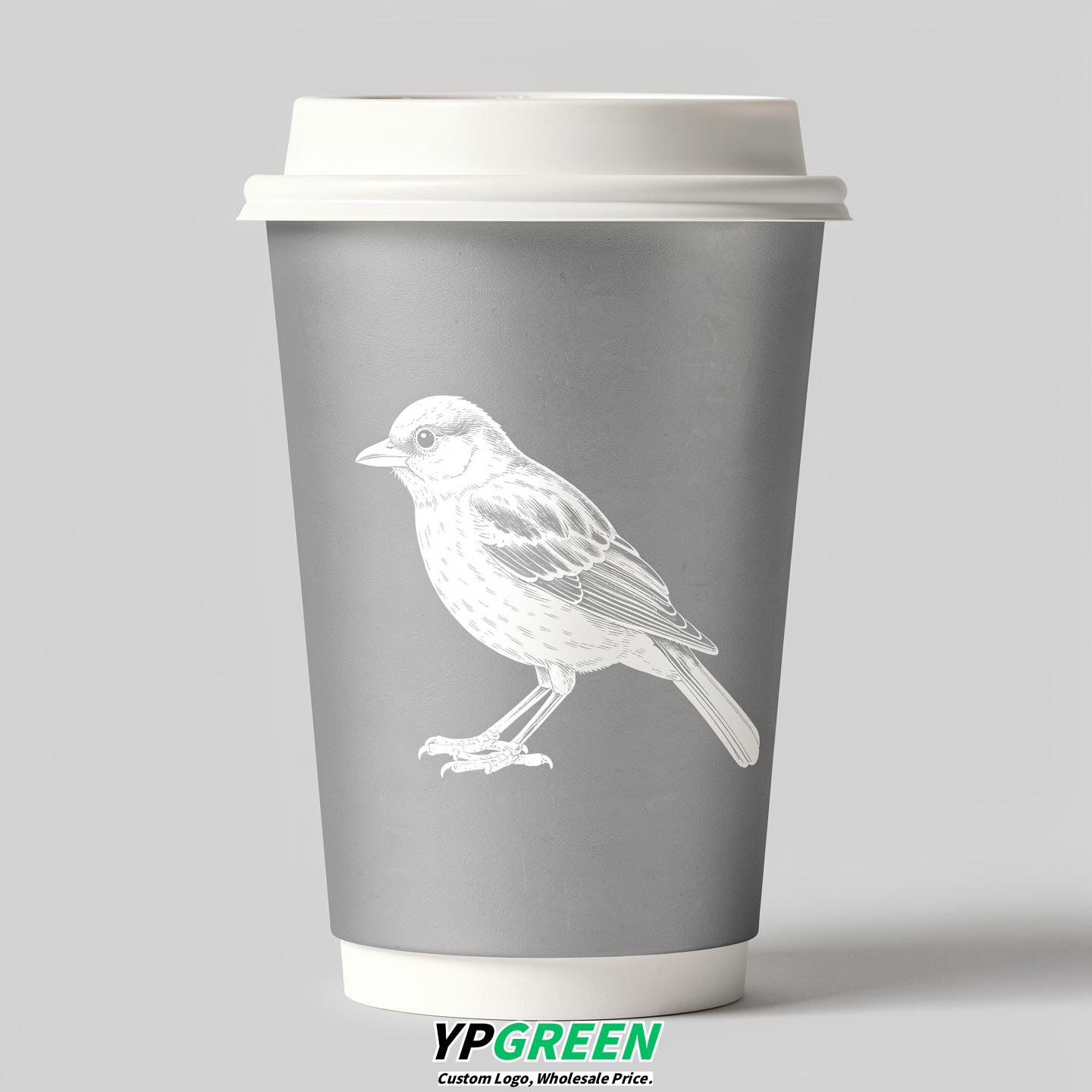 Silver Paper Cups with Bird Logo & Lids 8-24oz