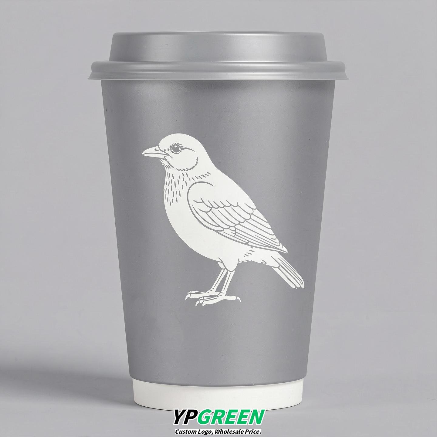Silver Paper Cups with Bird Logo & Lids 8-24oz