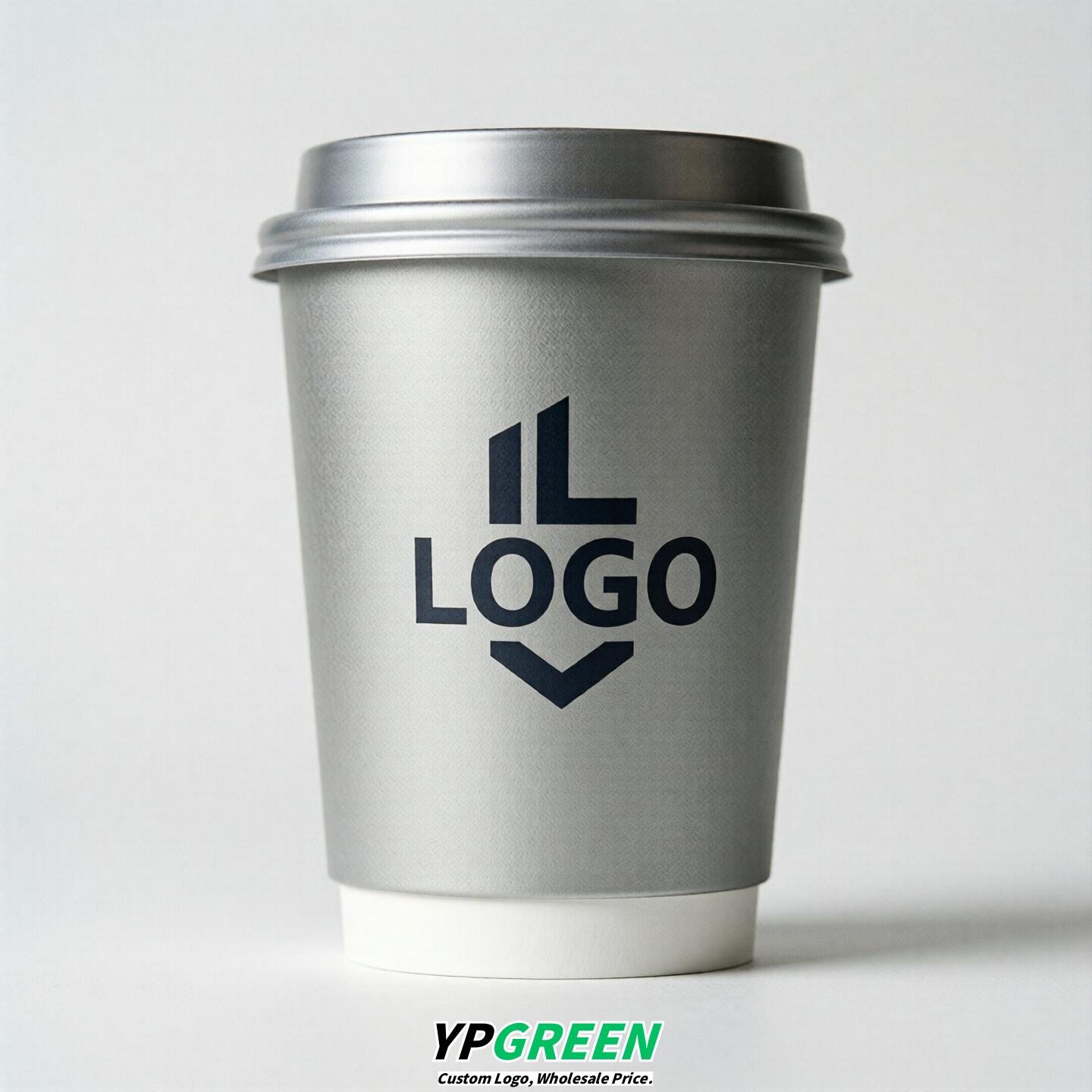 Silver Custom Logo Paper Cups: 8-24oz & Double Wall