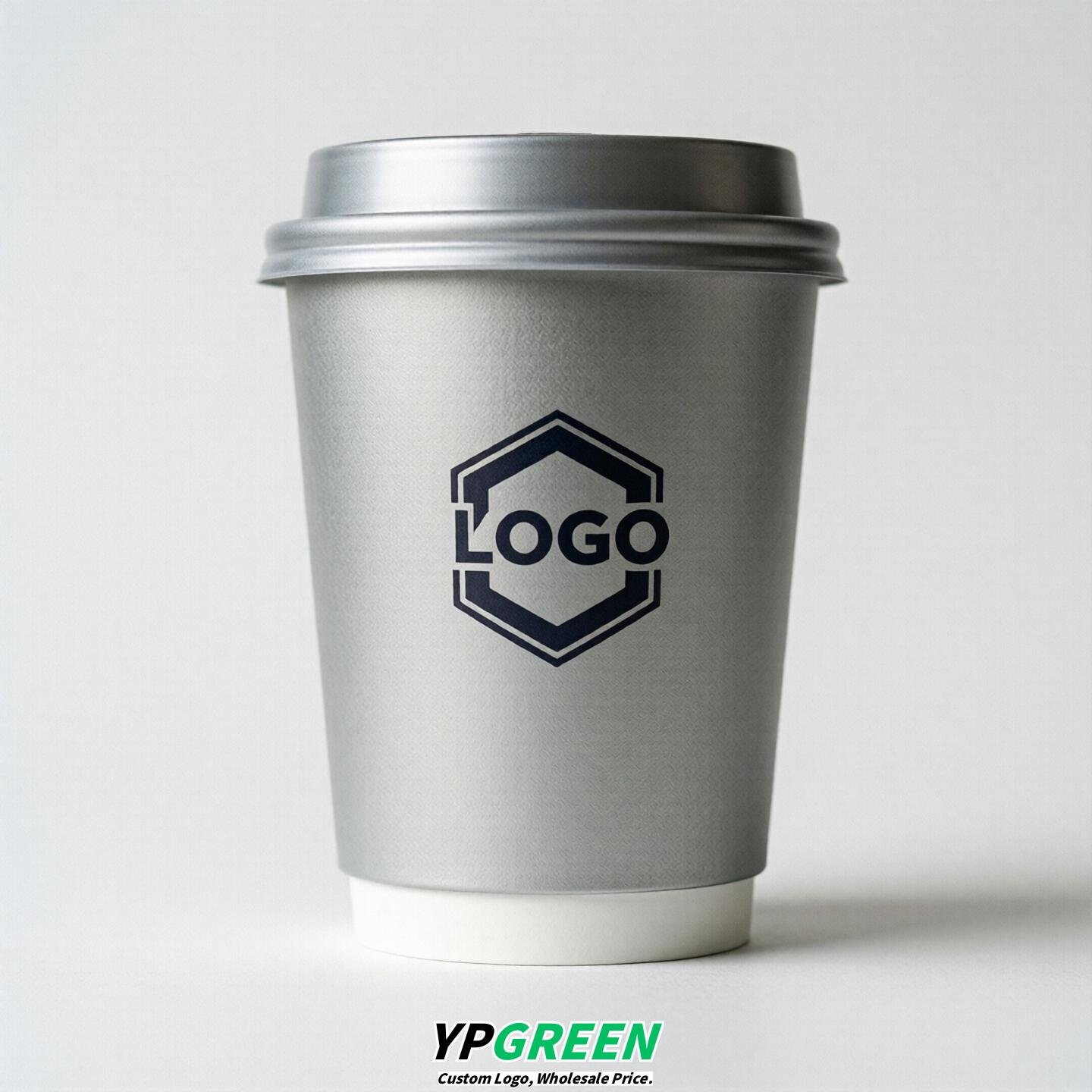 Silver Custom Logo Paper Cups: 8-24oz & Double Wall