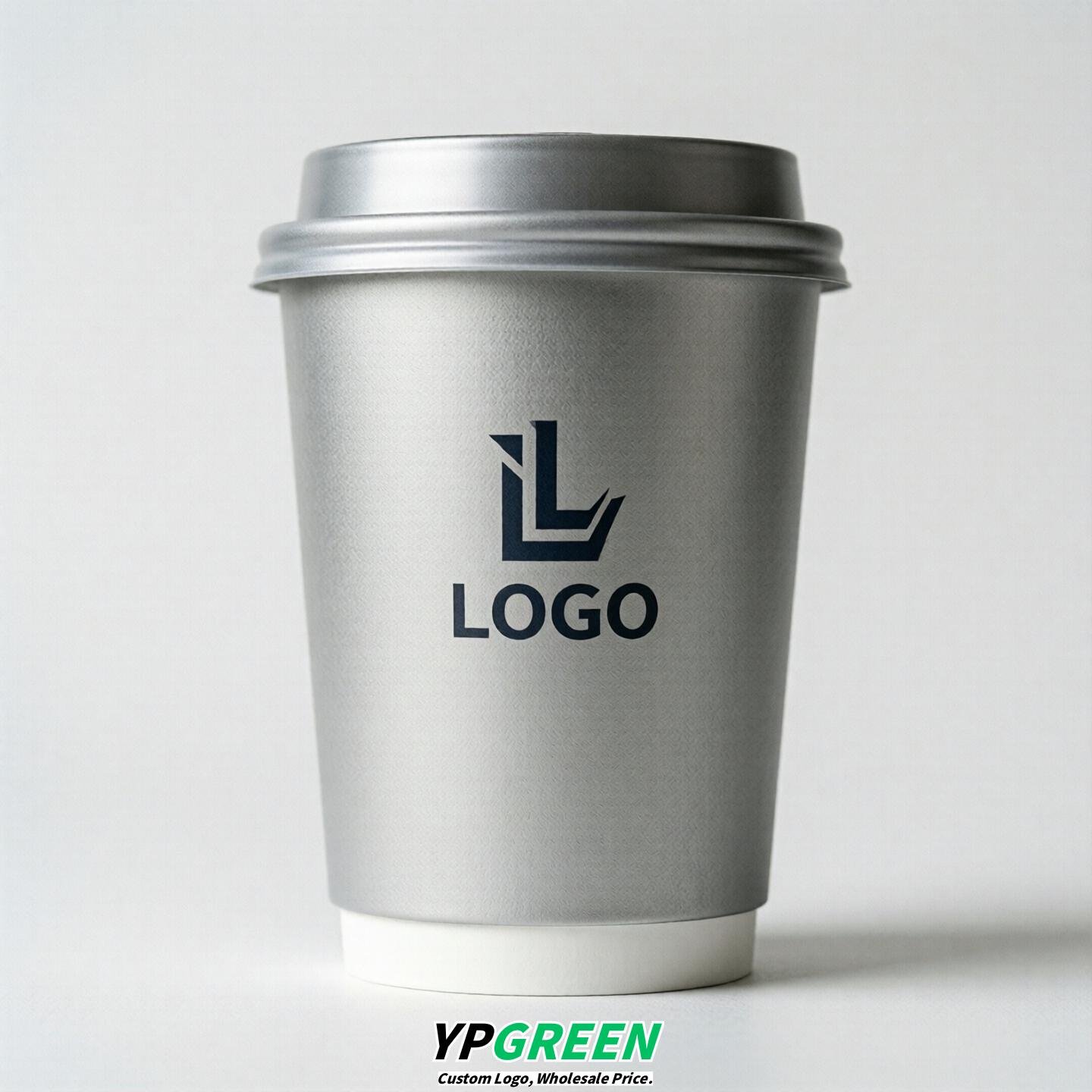 Silver Custom Logo Paper Cups: 8-24oz & Double Wall