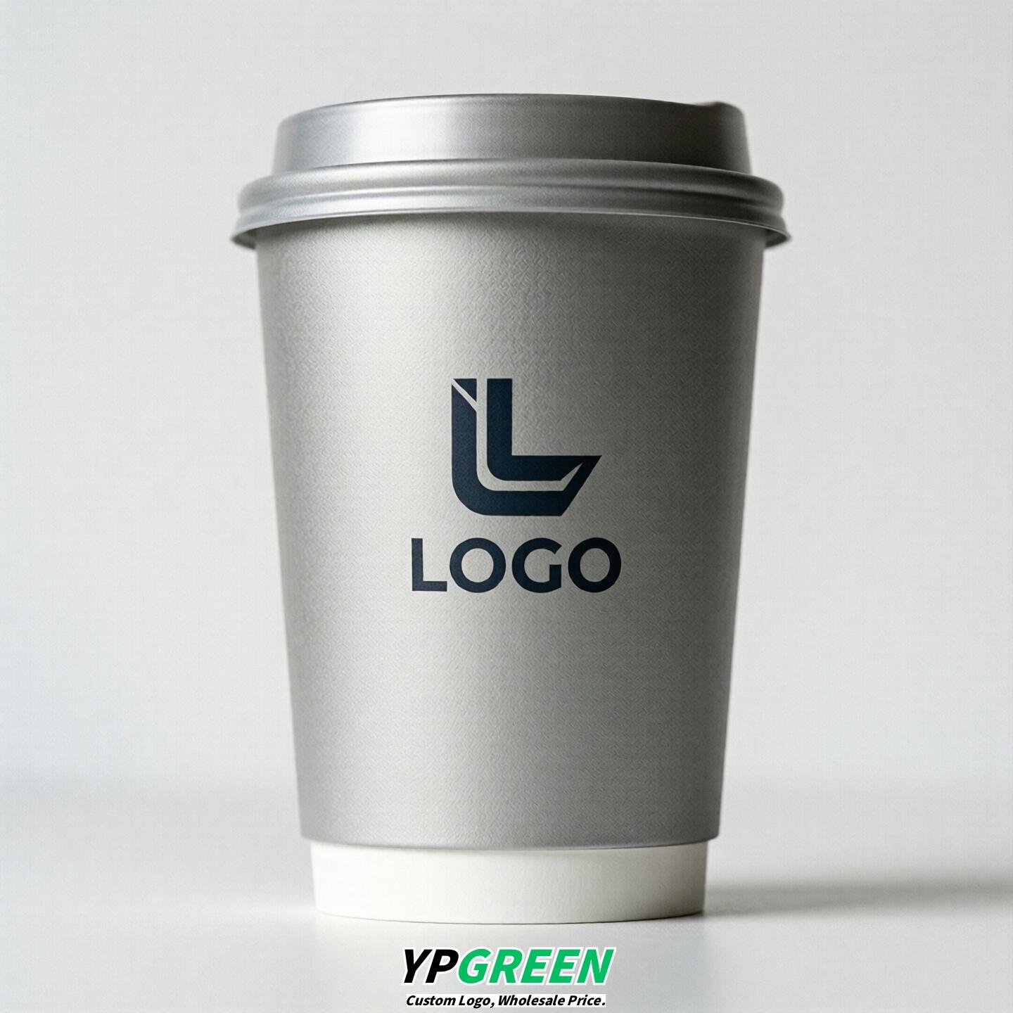 Silver Custom Logo Paper Cups: 8-24oz & Double Wall