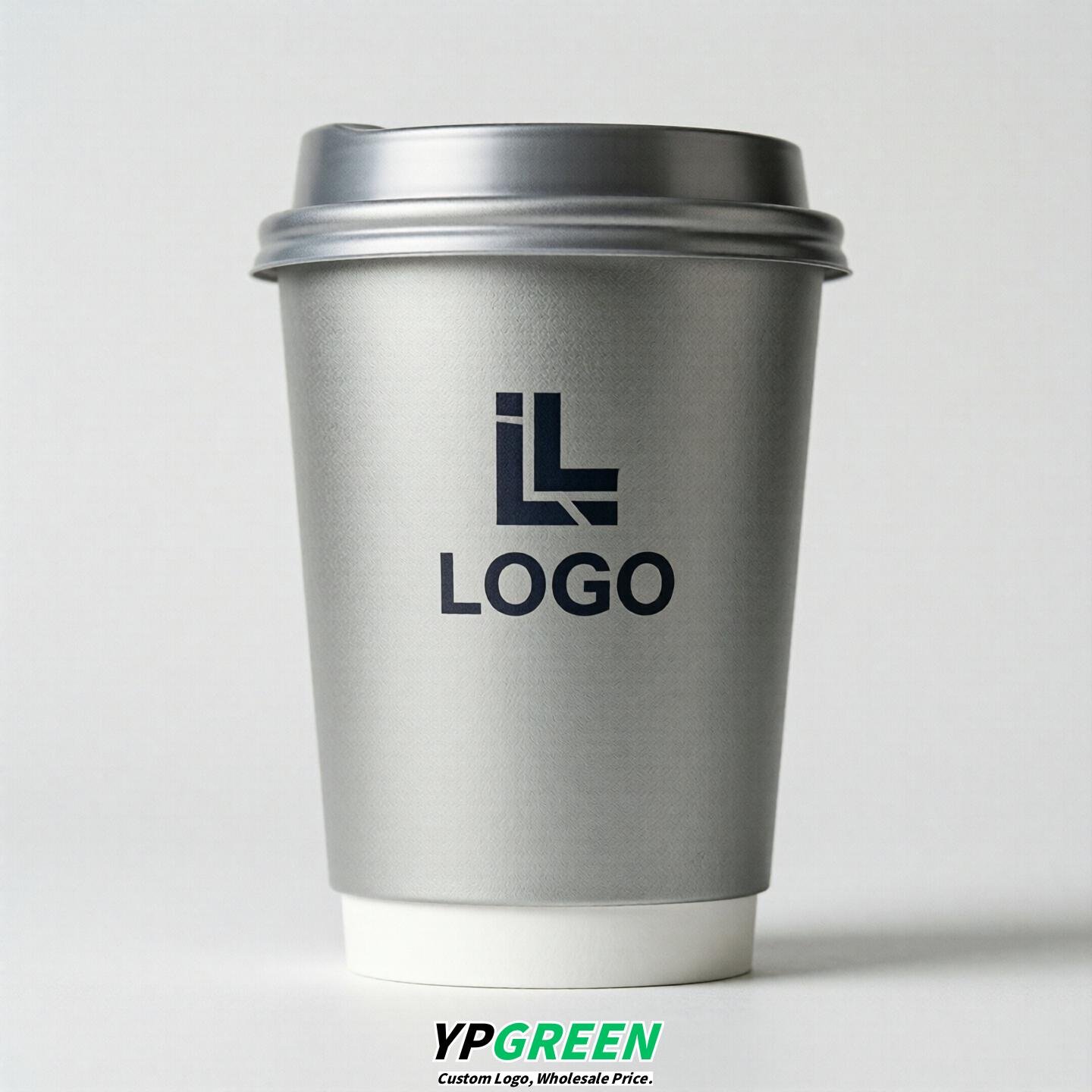 Silver Custom Logo Paper Cups: 8-24oz & Double Wall