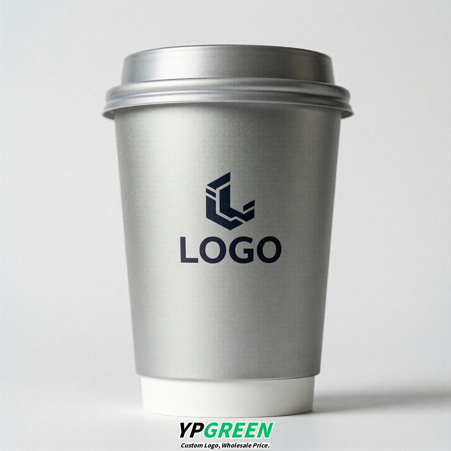 Silver Custom Logo Paper Cups: 8-24oz & Double Wall