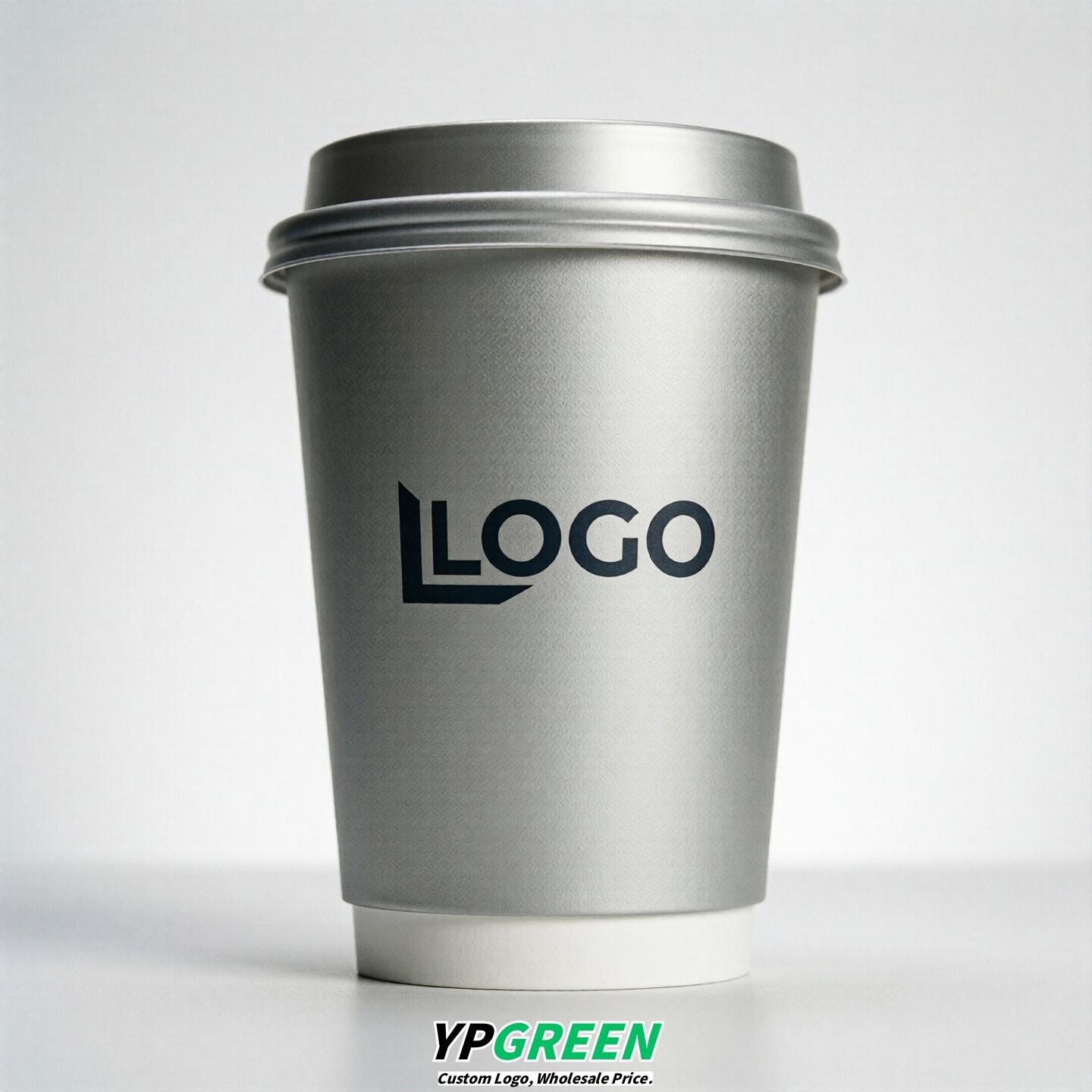 Silver Custom Logo Paper Cups: 8-24oz & Double Wall