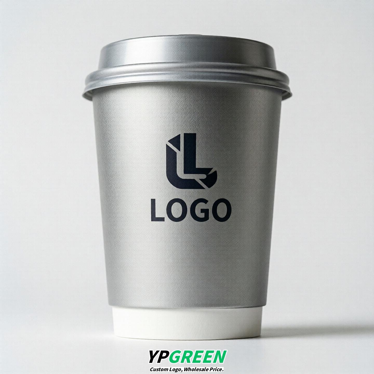 Silver Custom Logo Paper Cups: 8-24oz & Double Wall Silver Custom Logo Paper Cups: 8-24oz & Double Wall