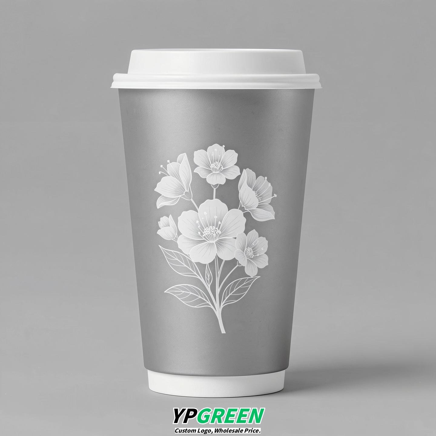 Silver Floral Paper Cups with Lids 8-24oz