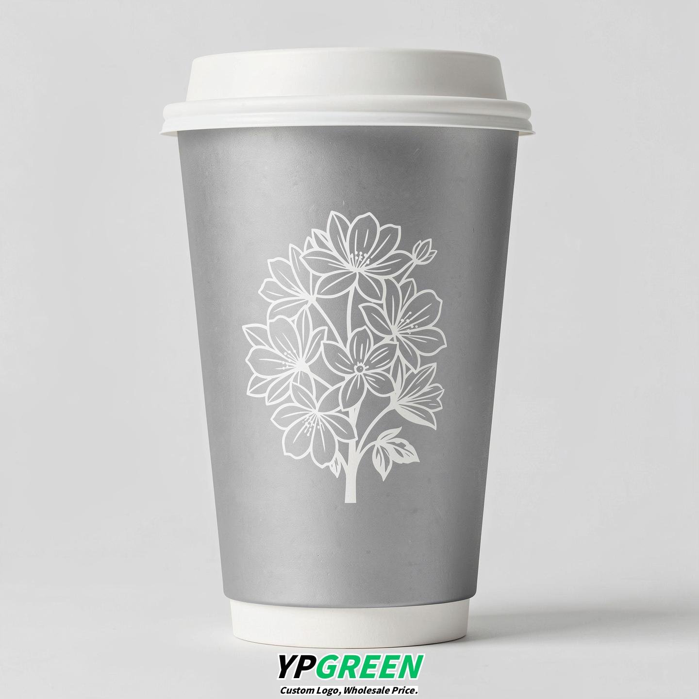 Silver Floral Paper Cups with Lids 8-24oz