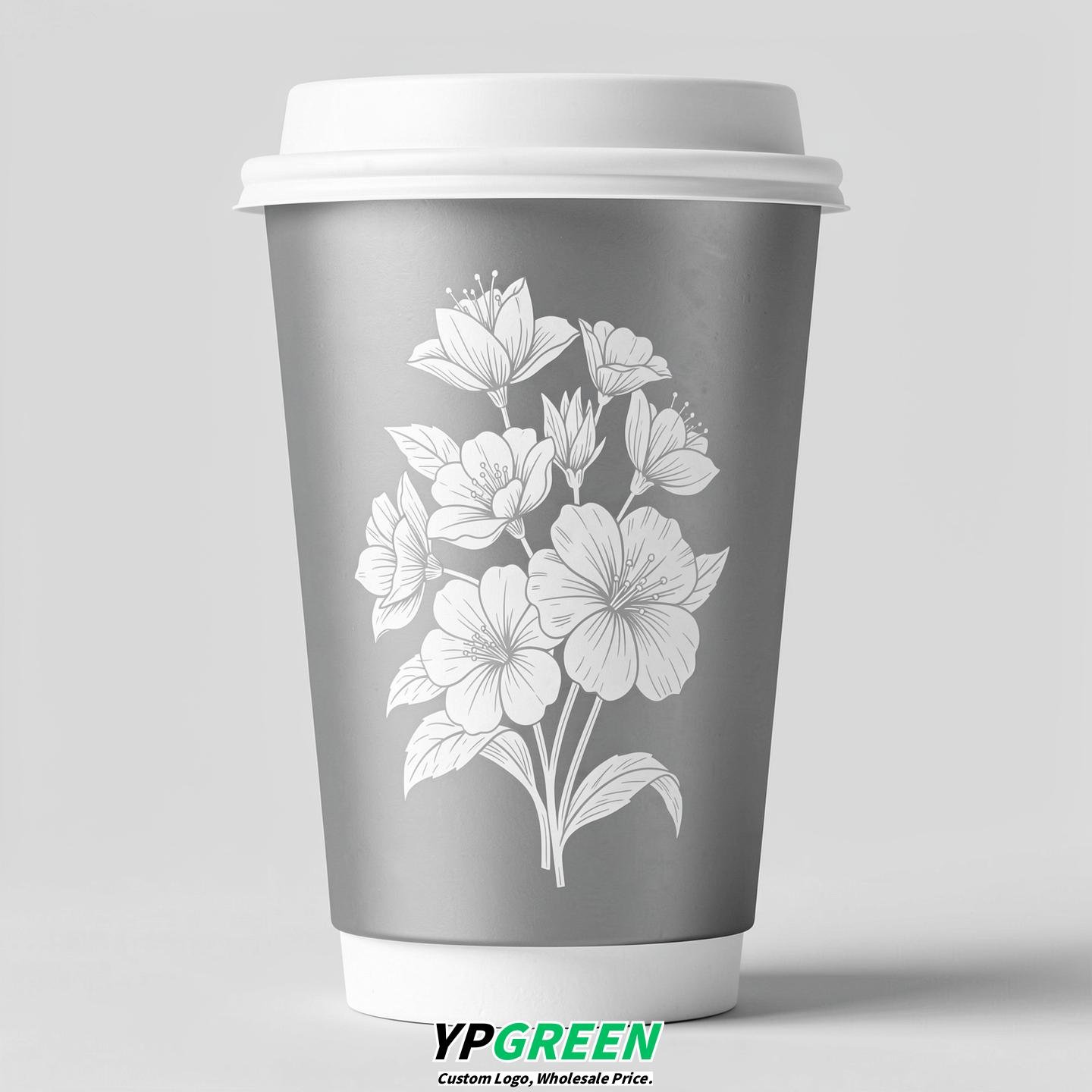 Silver Floral Paper Cups with Lids 8-24oz