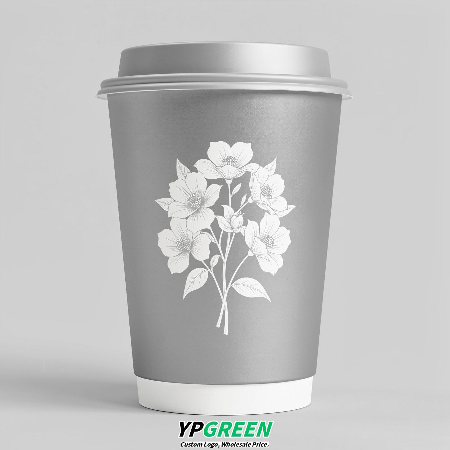 Silver Floral Paper Cups with Lids 8-24oz