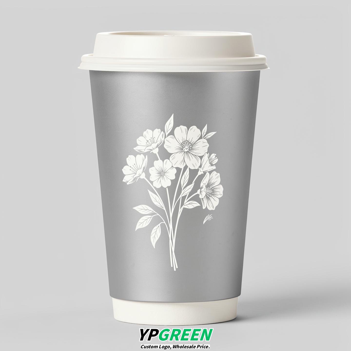 Silver Floral Paper Cups with Lids 8-24oz